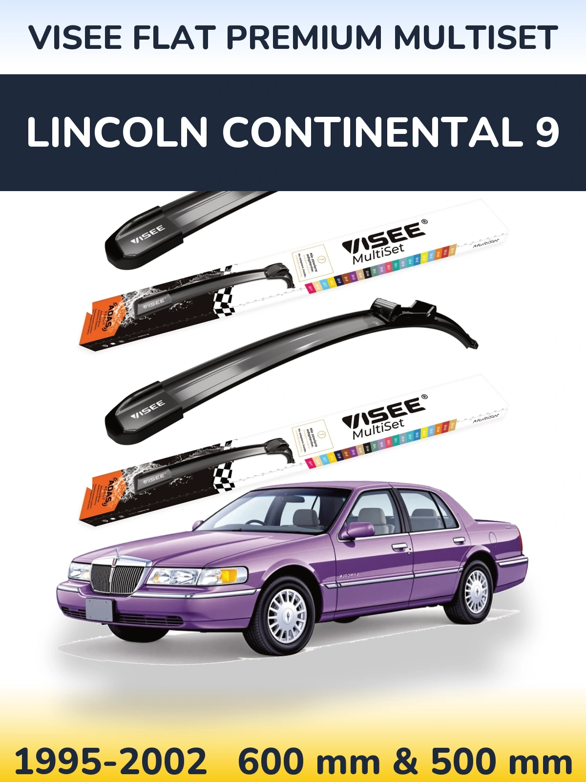 Sada předních stěračů VISEE FLAT PREMIUM MultiSet 600 a 500 mm pro Lincoln Continental 9 1995-2002
