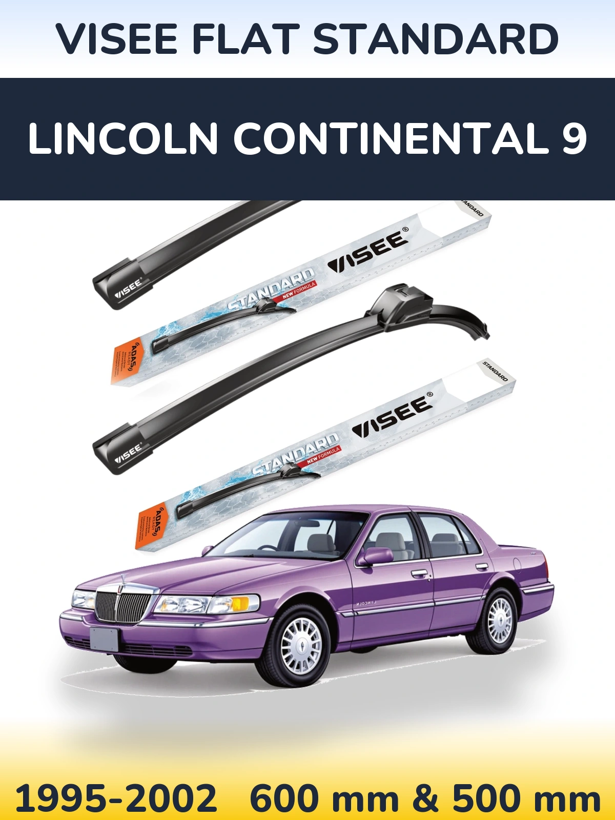 Sada předních stěračů VISEE FLAT STANDARD 600 a 500 mm pro Lincoln Continental 9 1995-2002
