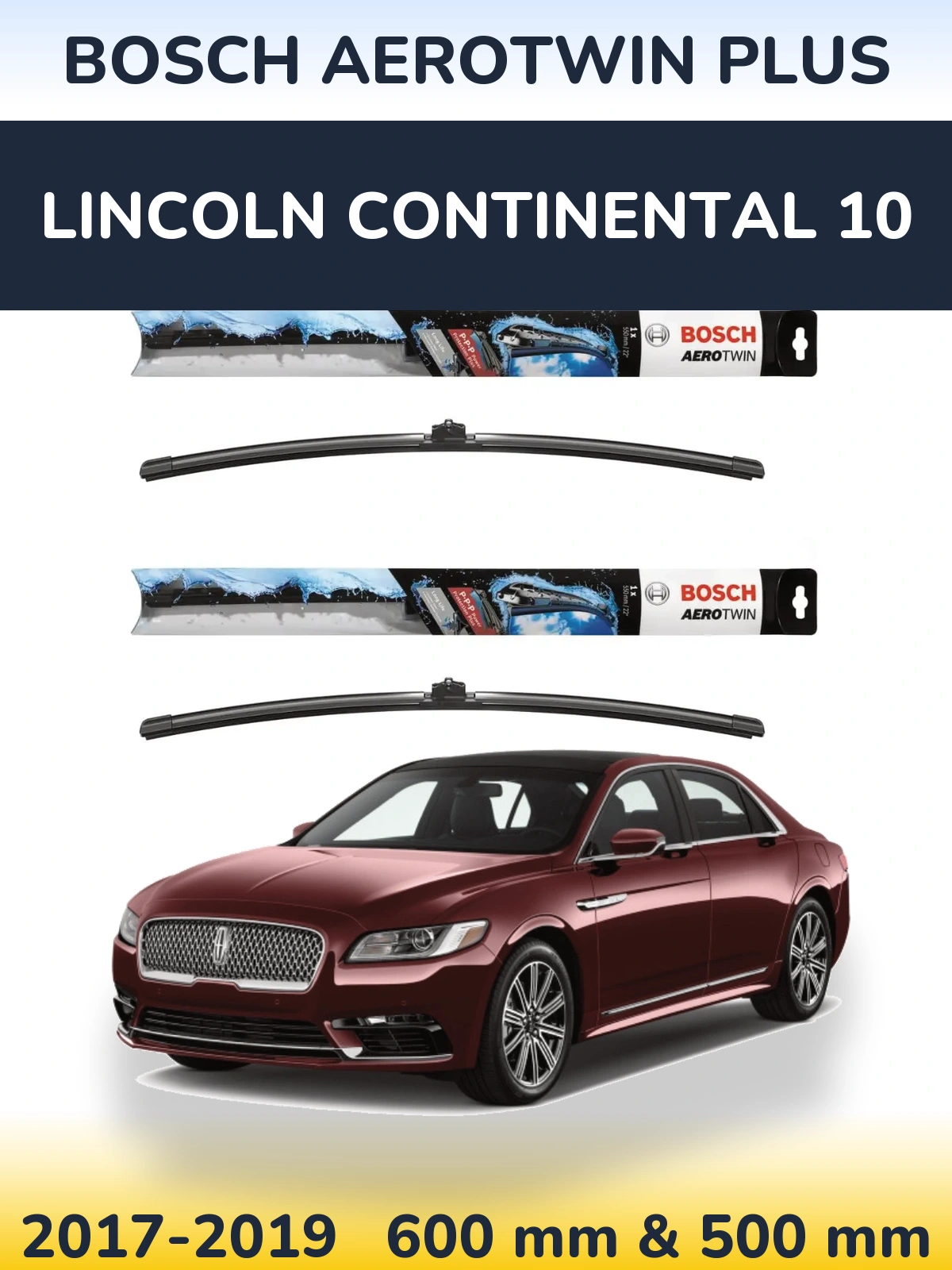 Sada předních stěračů BOSCH AeroTwin Plus 600 a 500 mm pro Lincoln Continental 10 2017-2019