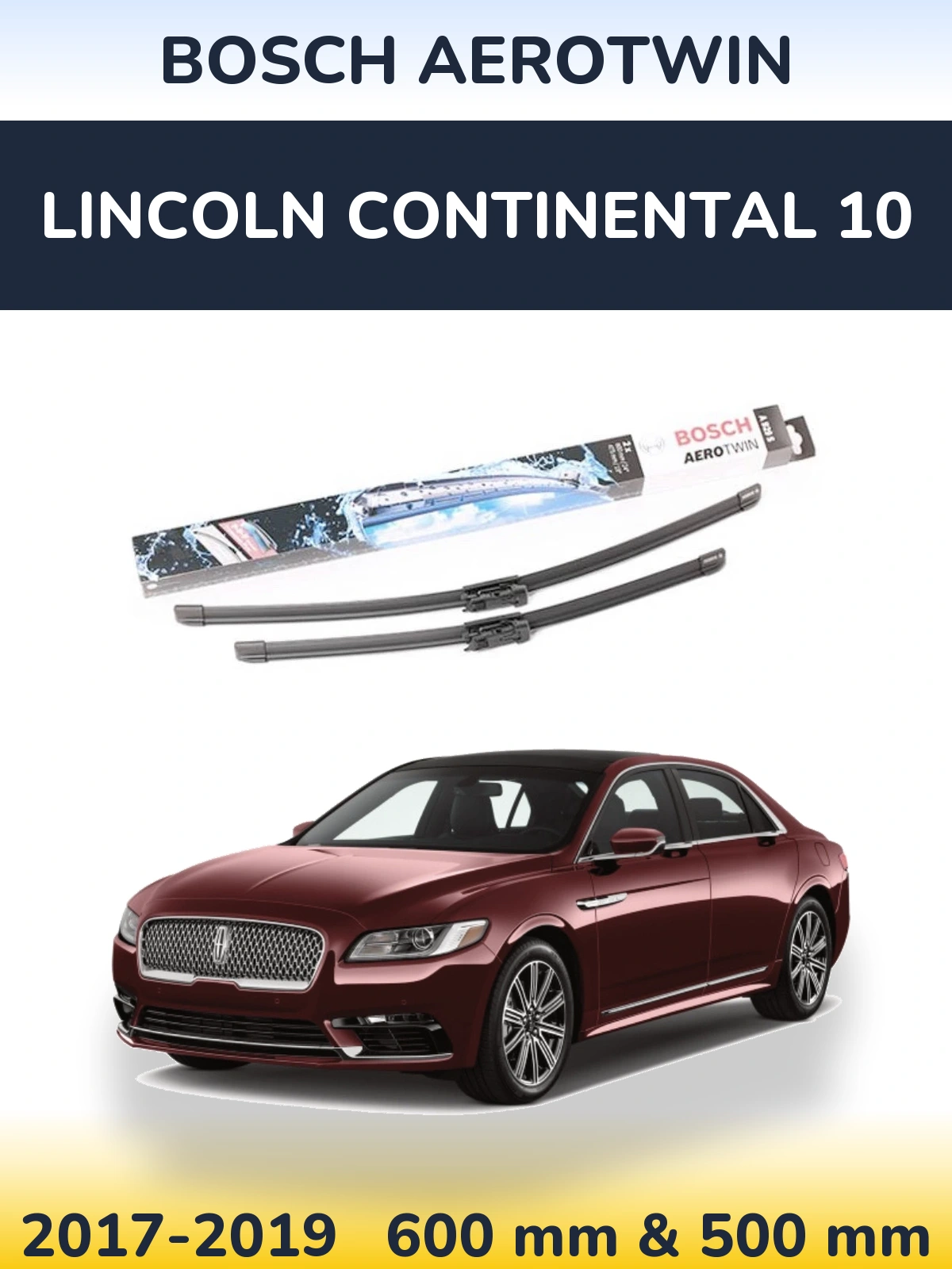 Sada předních stěračů BOSCH AeroTwin 600 a 475 mm pro Lincoln Continental 10 2017-2019