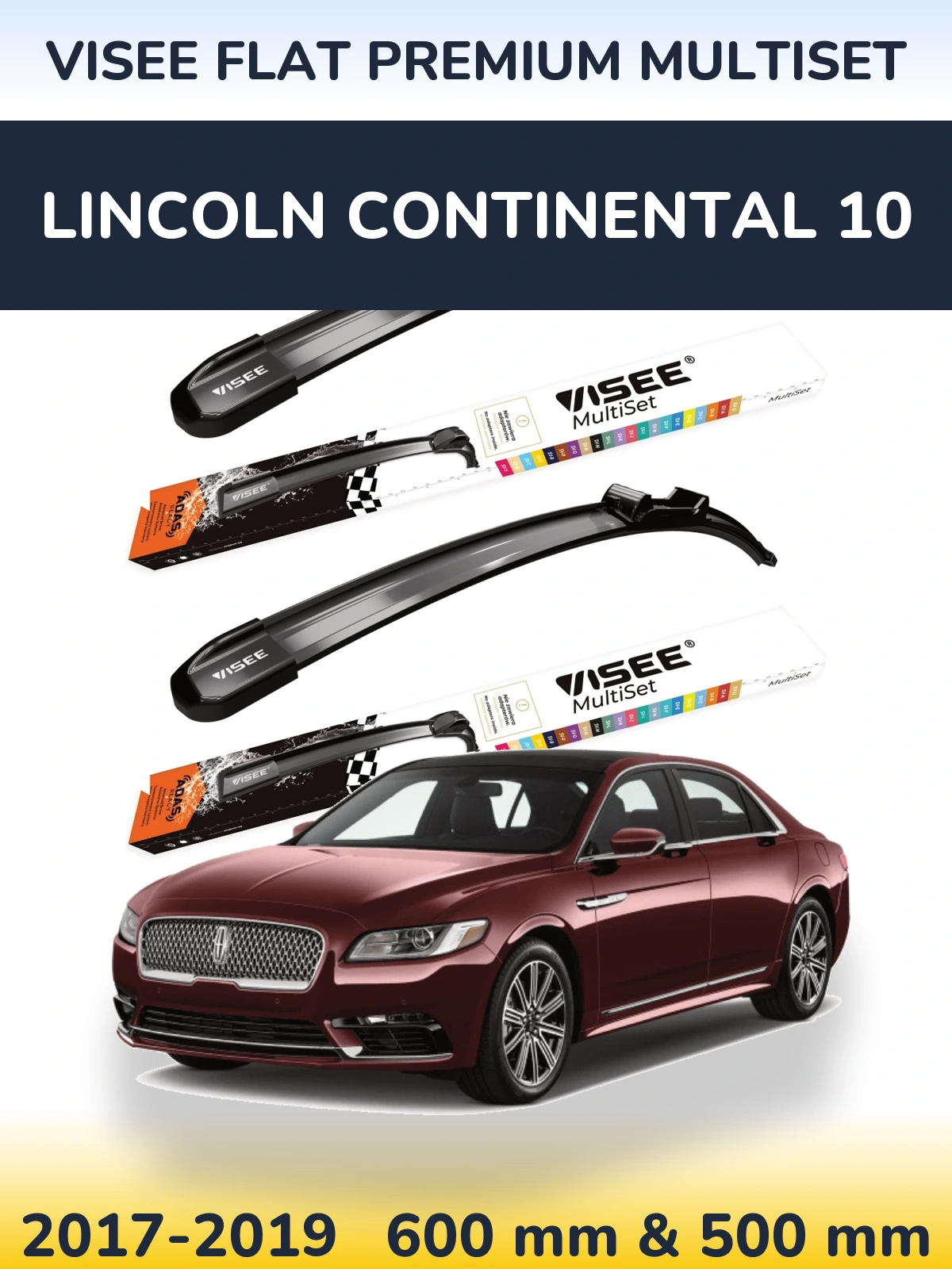 Sada předních stěračů VISEE FLAT PREMIUM MultiSet 600 a 500 mm pro Lincoln Continental 10 2017-2019