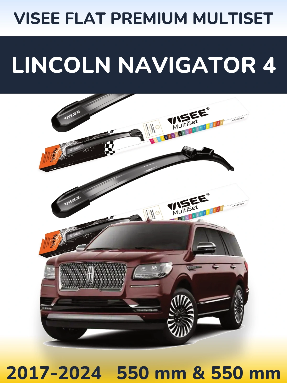 Sada předních stěračů VISEE FLAT PREMIUM MultiSet 550 a 550 mm pro Lincoln Navigator 4 2017-2024