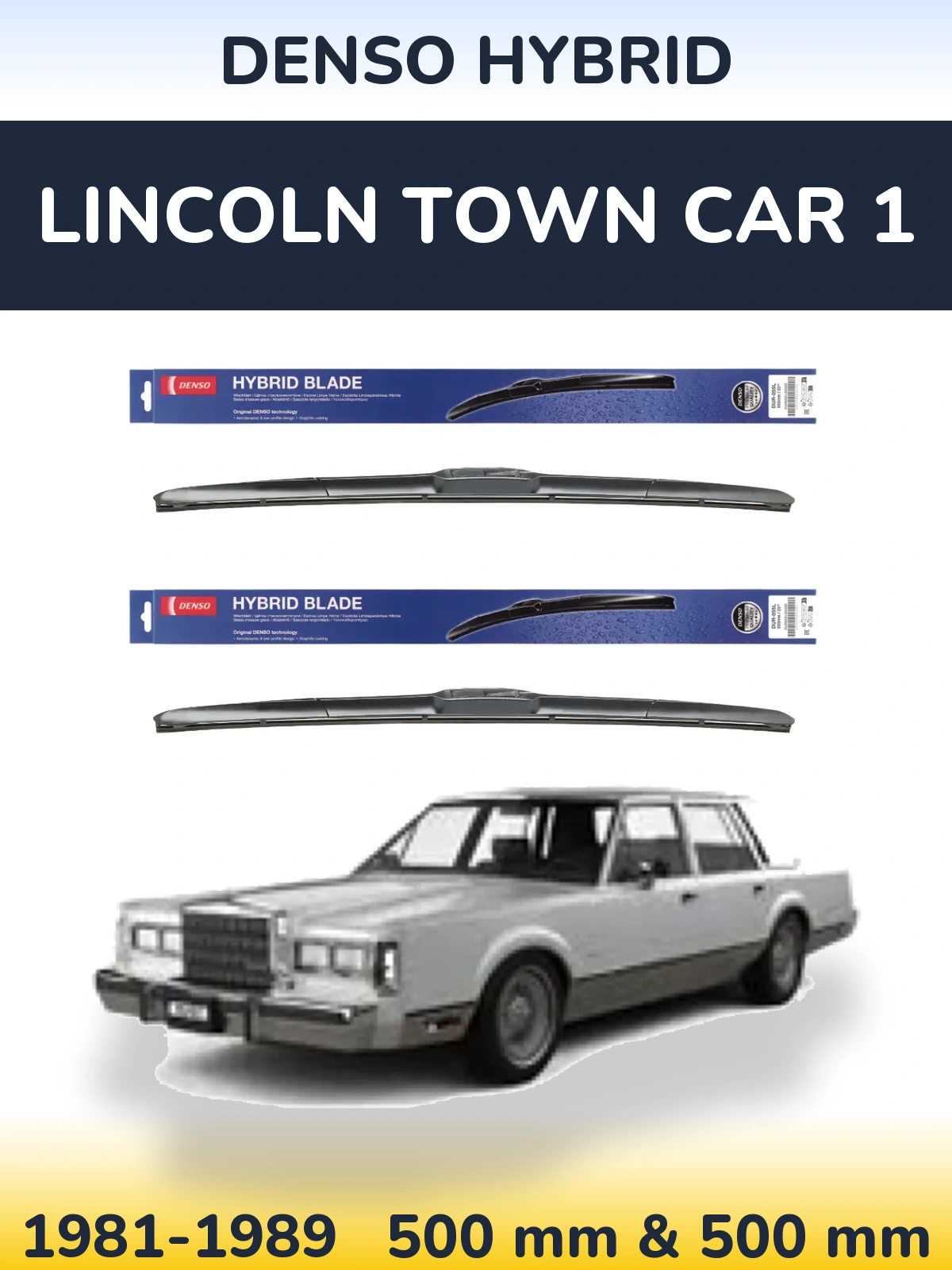 Sada předních stěračů Denso Hybrid 500 a 500 mm pro Lincoln Town Car 1 1981-1989
