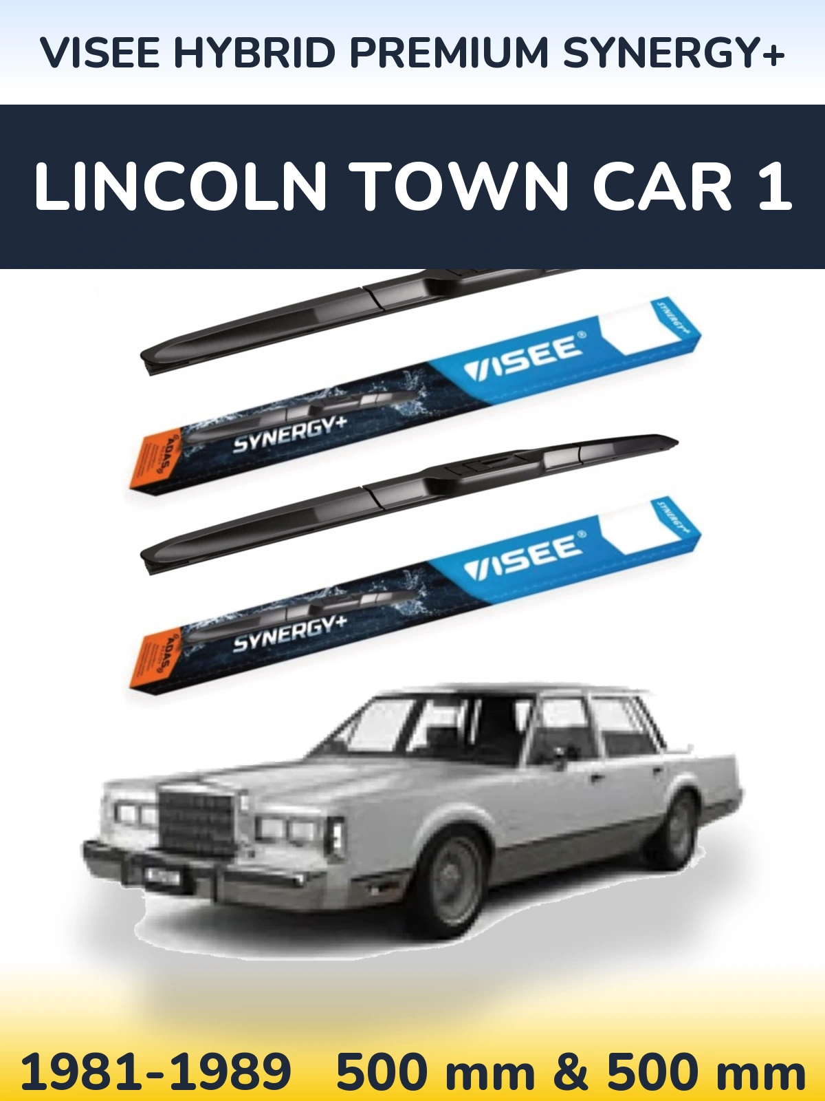 Комплект передніх щіток VISEE HYBRID PREMIUM SYNERGY+ 500 & 500 мм для Lincoln Town Car 1 1981-1989