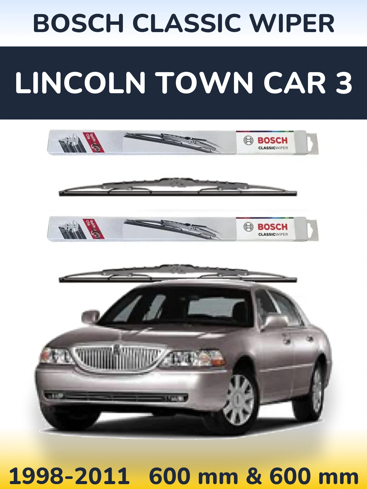 Sada předních stěračů BOSCH Classic Wiper 600 a 600 mm pro Lincoln Town Car 3 1998-2011
