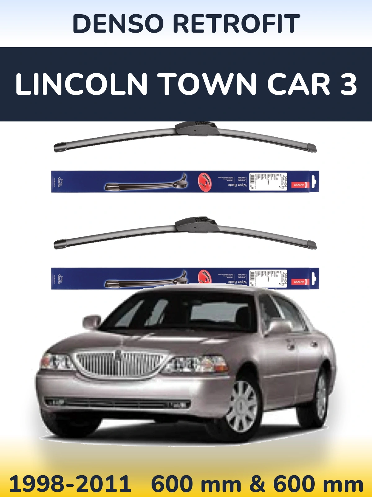 Sada předních stěračů Denso Retrofit 600 a 600 mm pro Lincoln Town Car 3 1998-2011