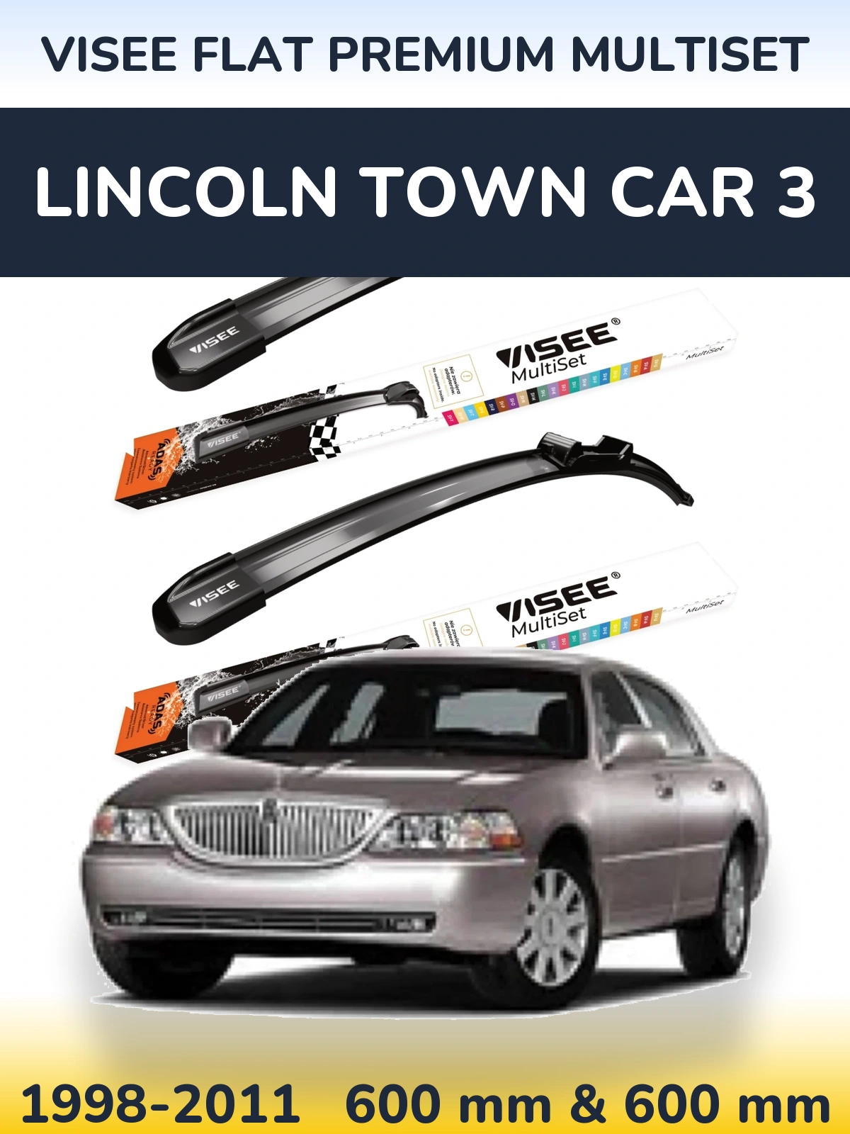 Sada předních stěračů VISEE FLAT PREMIUM MultiSet 600 a 600 mm pro Lincoln Town Car 3 1998-2011