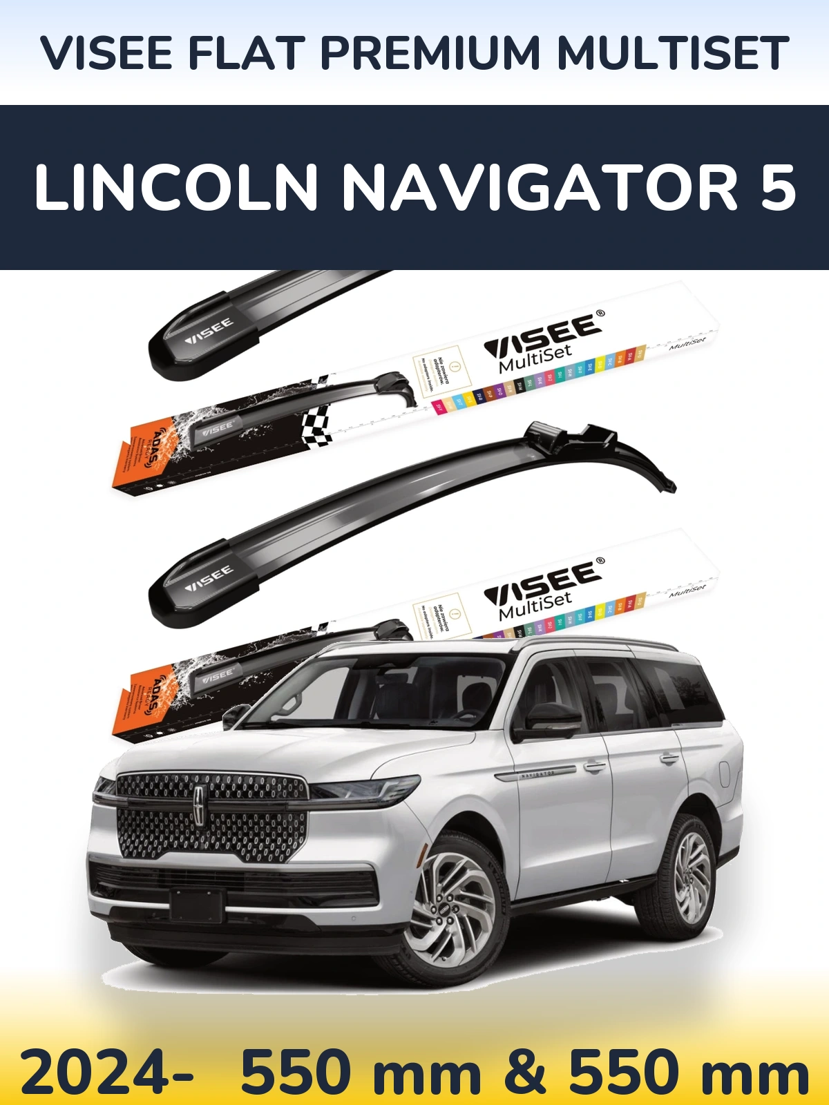 Sada předních stěračů VISEE FLAT PREMIUM MultiSet 550 a 550 mm pro Lincoln Navigator 5 2024-2026