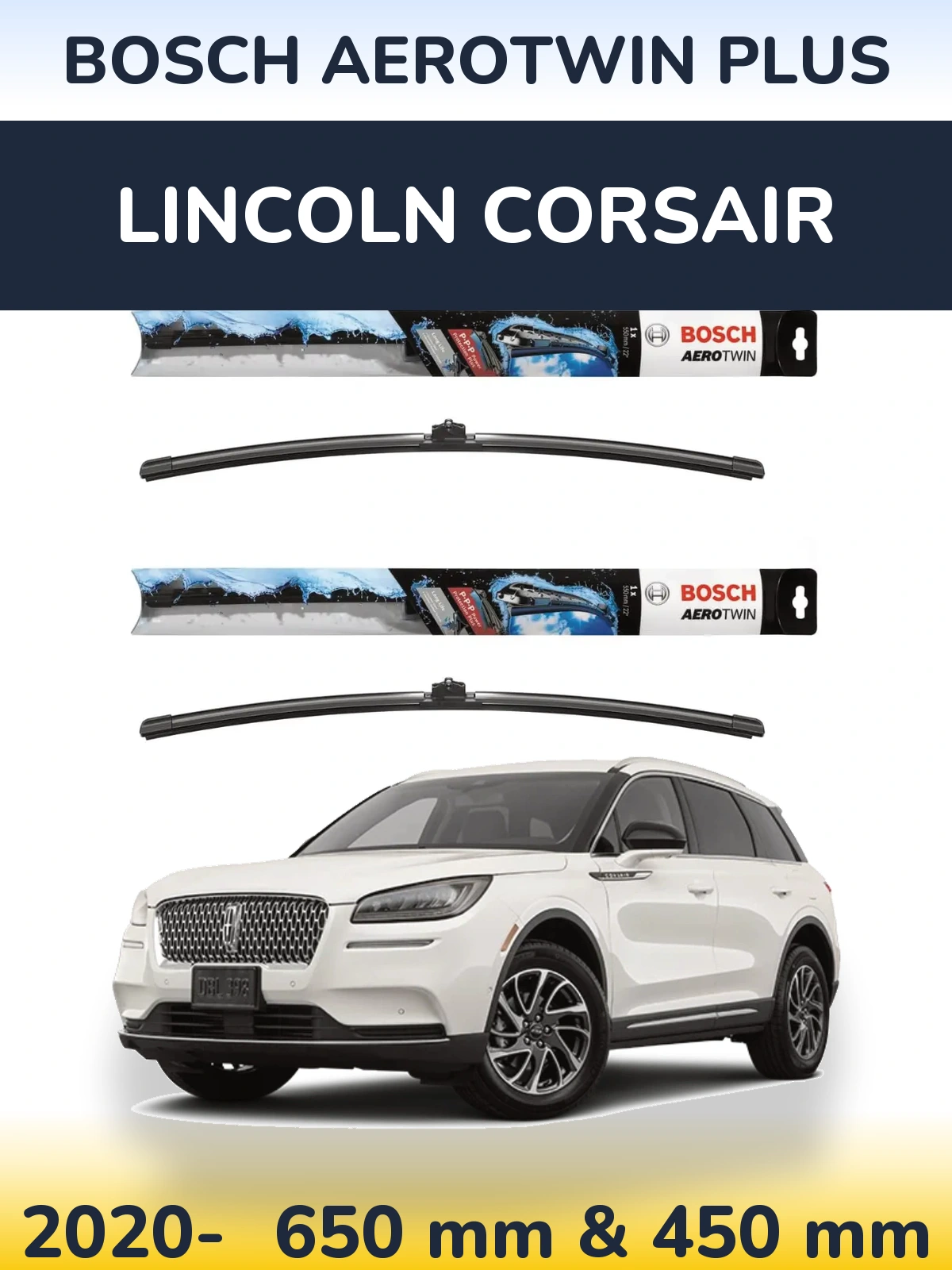 Sada předních stěračů BOSCH AeroTwin Plus 650 a 450 mm pro Lincoln Corsair 2020-2026