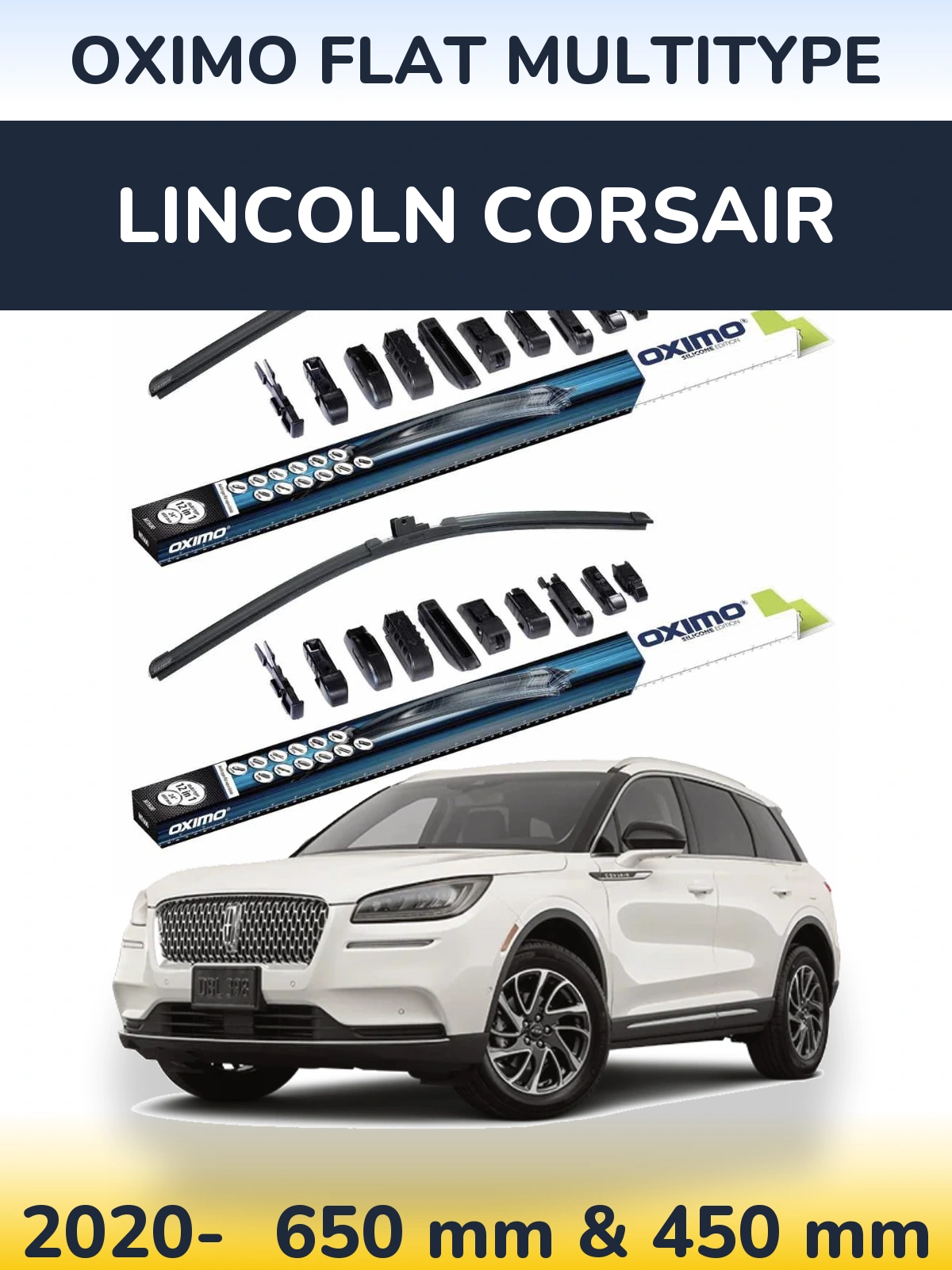 Sada předních stěračů Oximo Flat MultiType 650 a 450 mm pro Lincoln Corsair 2020-2026
