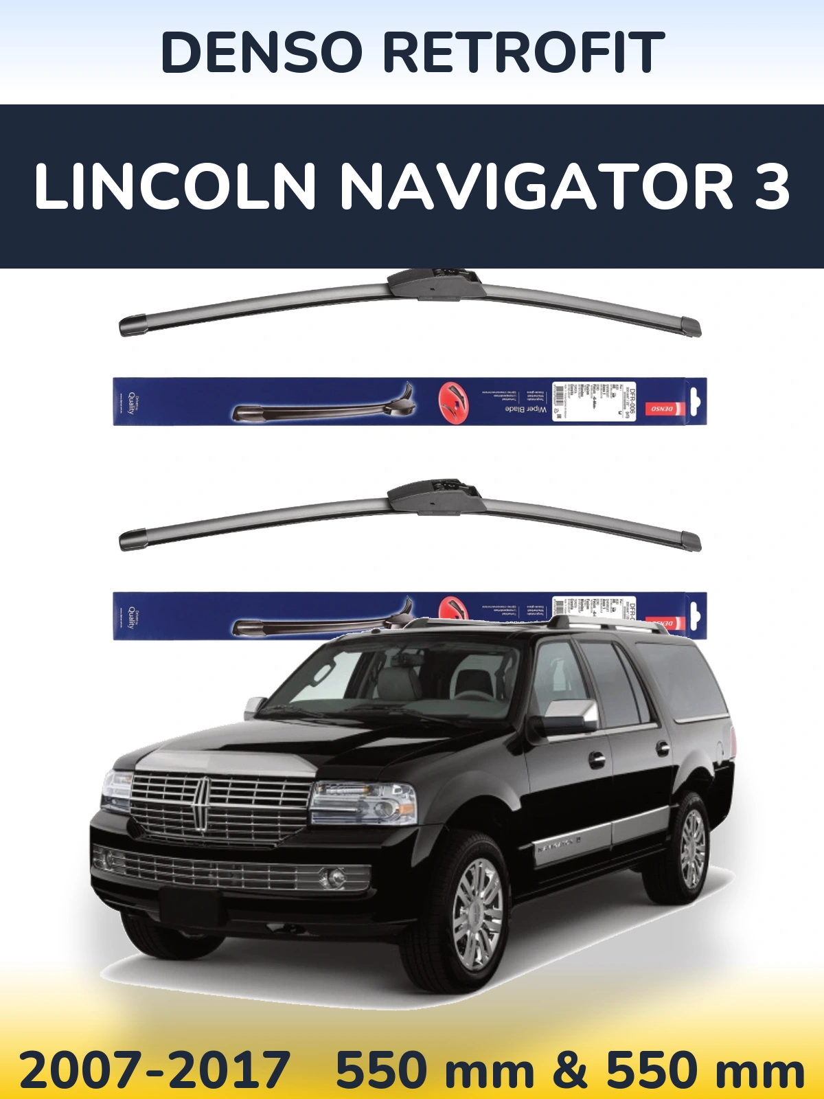 Sada předních stěračů Denso Retrofit 550 a 550 mm pro Lincoln Navigator 3 2007-2017