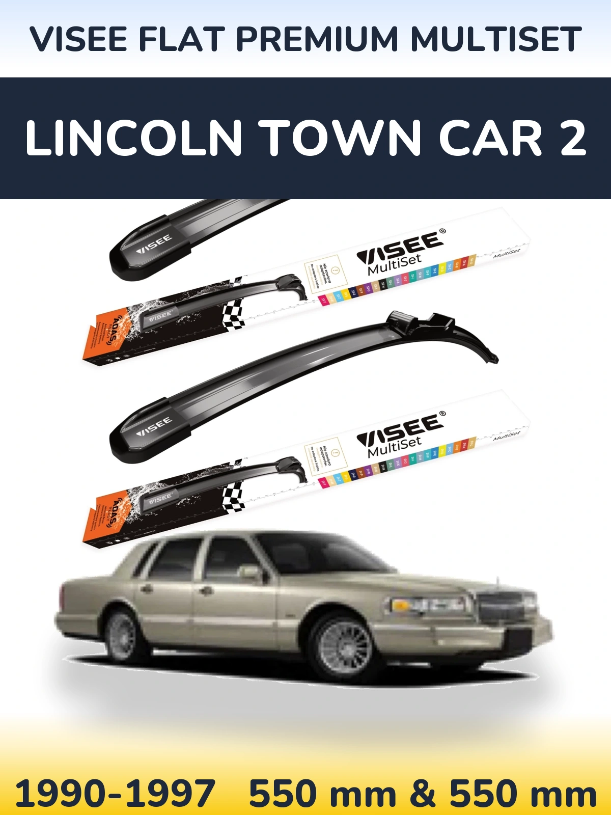 Комплект передніх щіток VISEE FLAT PREMIUM MultiSet 550 & 550 мм для Lincoln Town Car 2 1990-1997