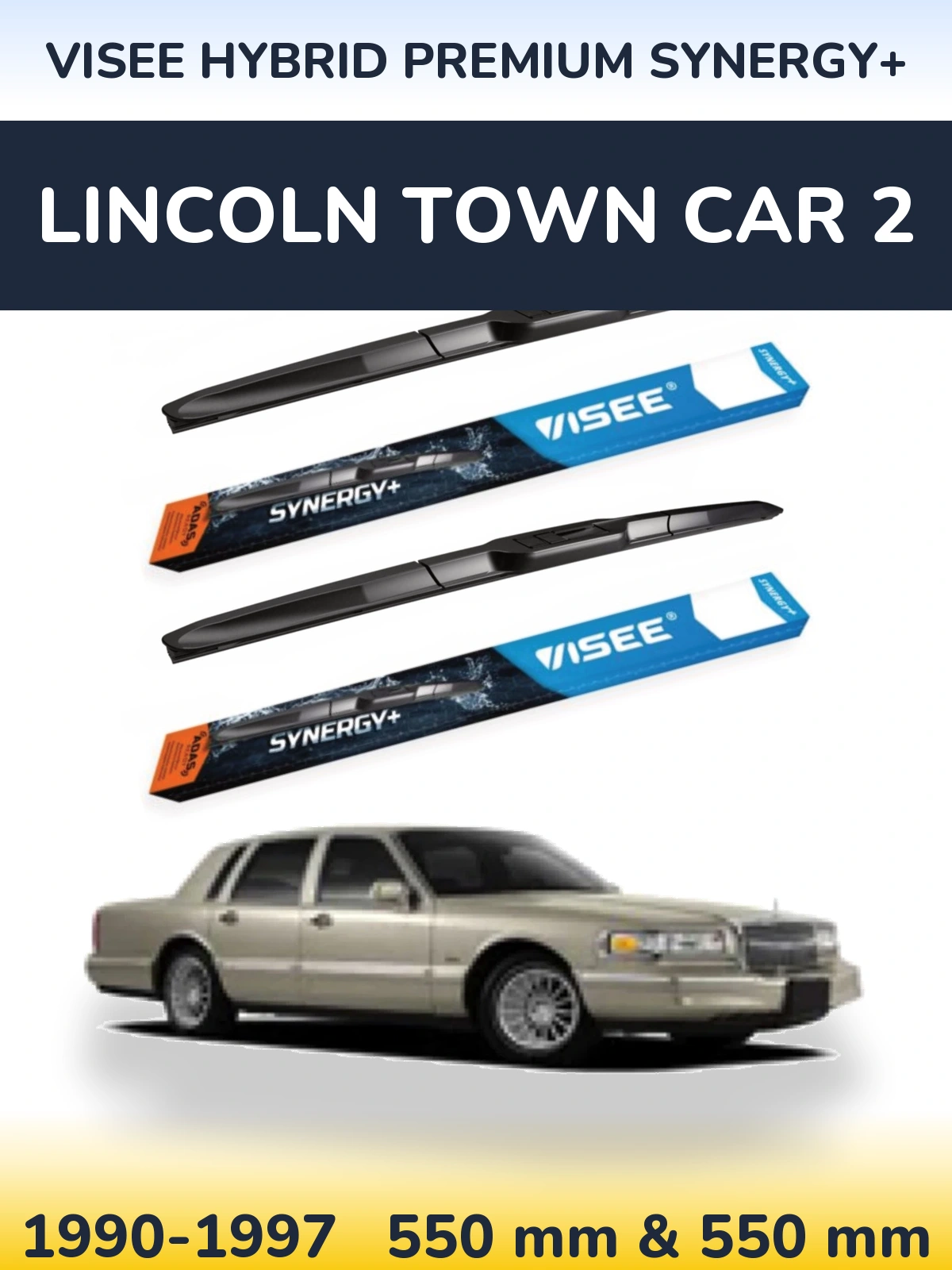 Sada předních stěračů VISEE HYBRID PREMIUM SYNERGY+ 550 a 550 mm pro Lincoln Town Car 2 1990-1997