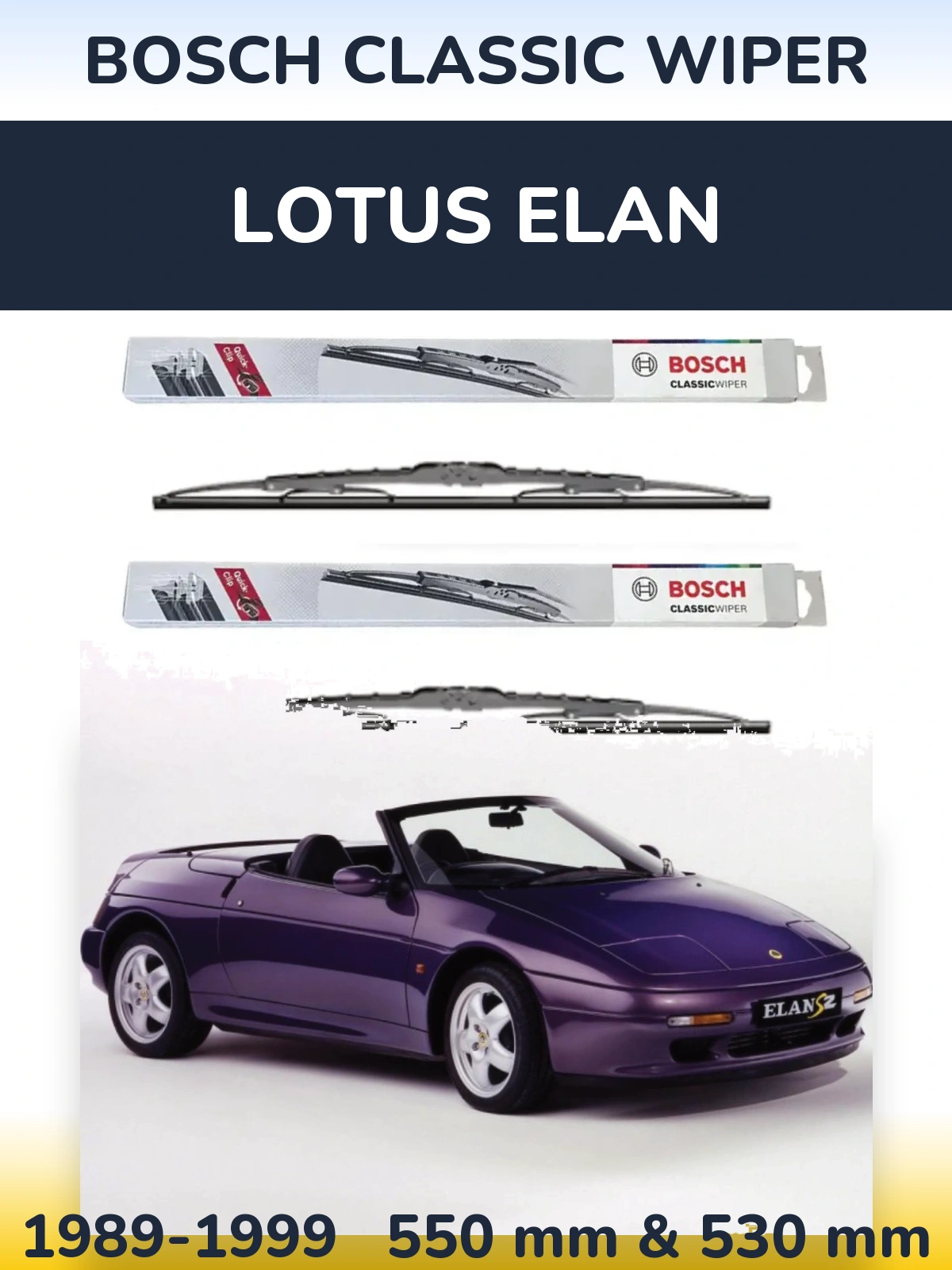 Sada předních stěračů BOSCH Classic Wiper 550 a 530 mm pro Lotus Elan 1989-1999