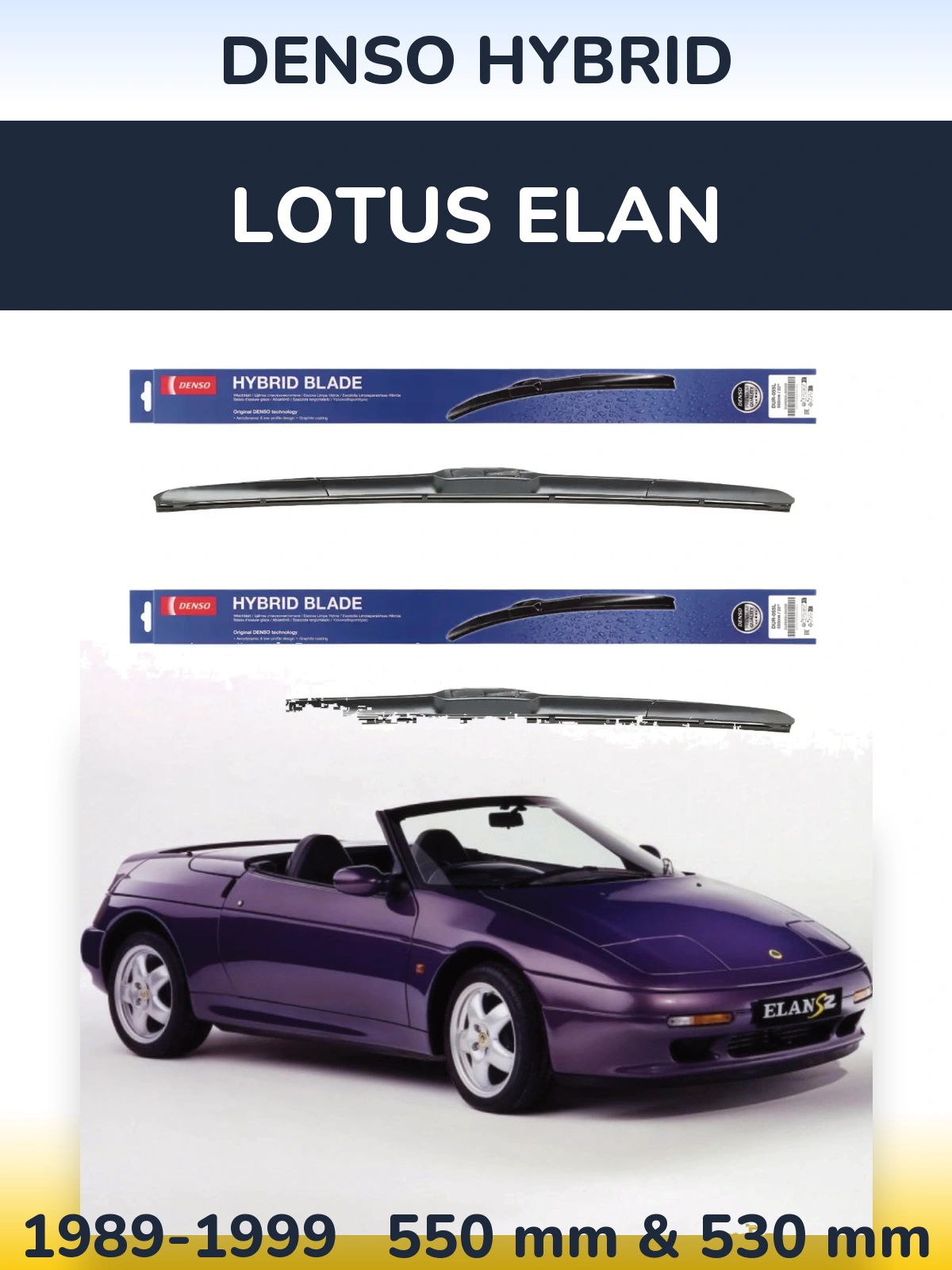 Sada předních stěračů Denso Hybrid 550 a 530 mm pro Lotus Elan 1989-1999