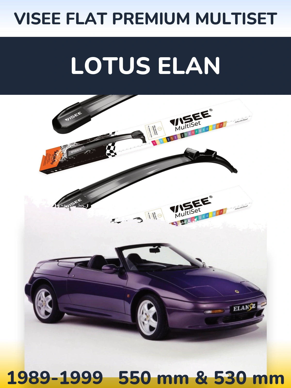Sada předních stěračů VISEE FLAT PREMIUM MultiSet 550 a 530 mm pro Lotus Elan 1989-1999