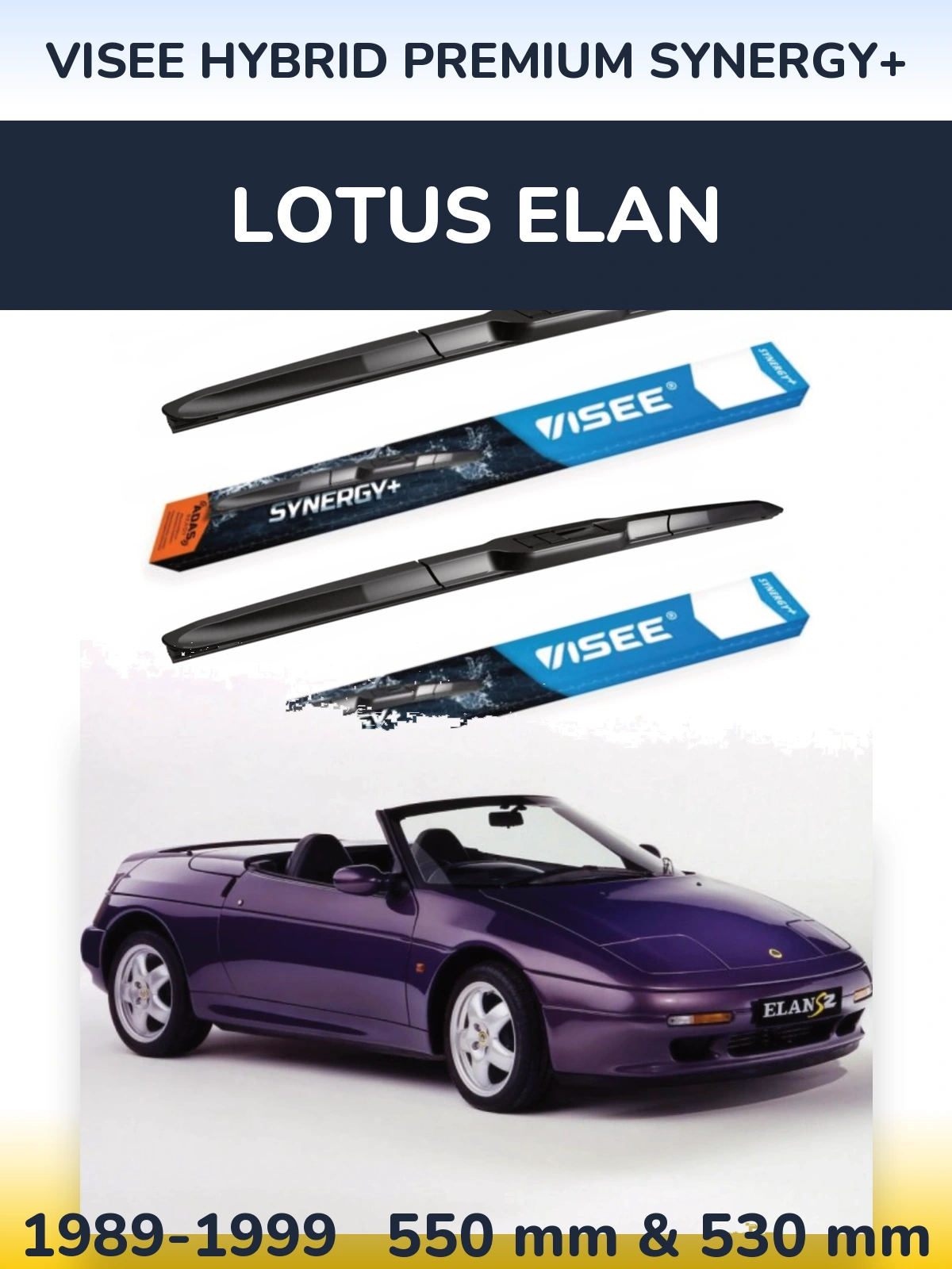 Sada předních stěračů VISEE HYBRID PREMIUM SYNERGY+ 550 a 530 mm pro Lotus Elan 1989-1999