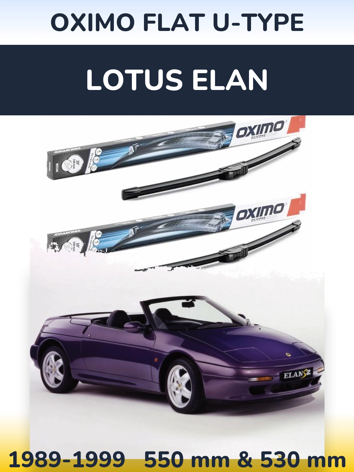 Sada předních stěračů Oximo Flat U-type 550 a 530 mm pro Lotus Elan 1989-1999