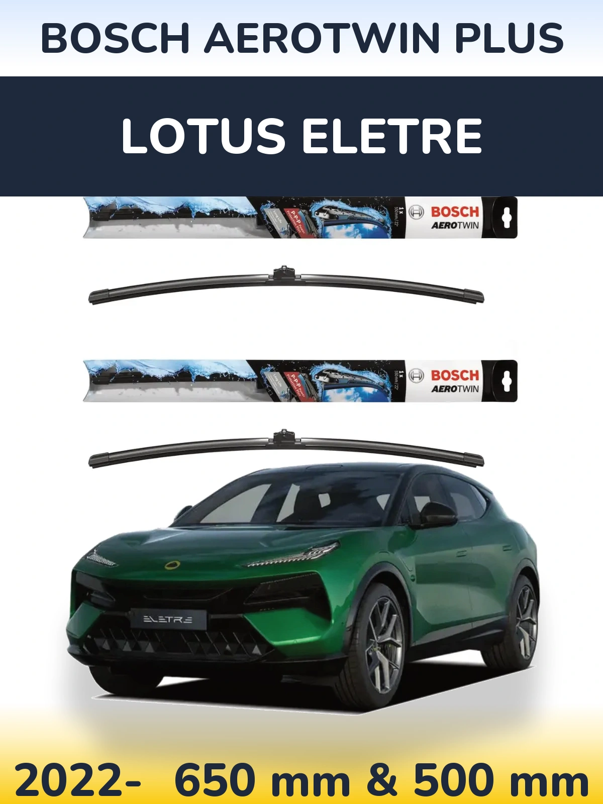 Sada předních stěračů BOSCH AeroTwin Plus 650 a 500 mm pro Lotus Eletre 2022-2026