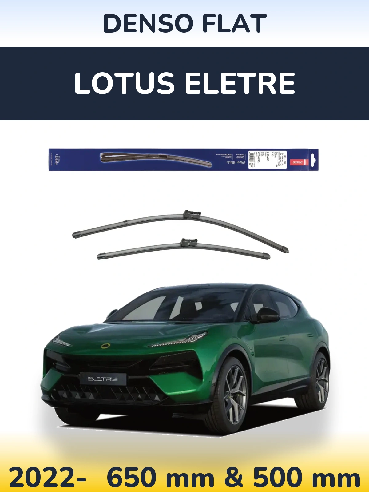 Sada předních stěračů Denso Flat 650 a 500 mm pro Lotus Eletre 2022-2026