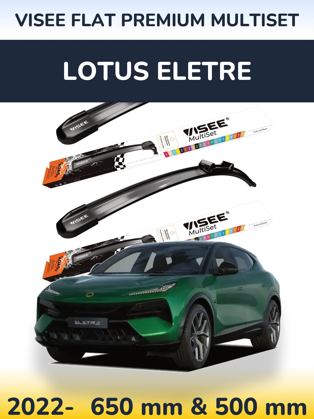 Sada předních stěračů VISEE FLAT PREMIUM MultiSet 650 a 500 mm pro Lotus Eletre 2022-2026