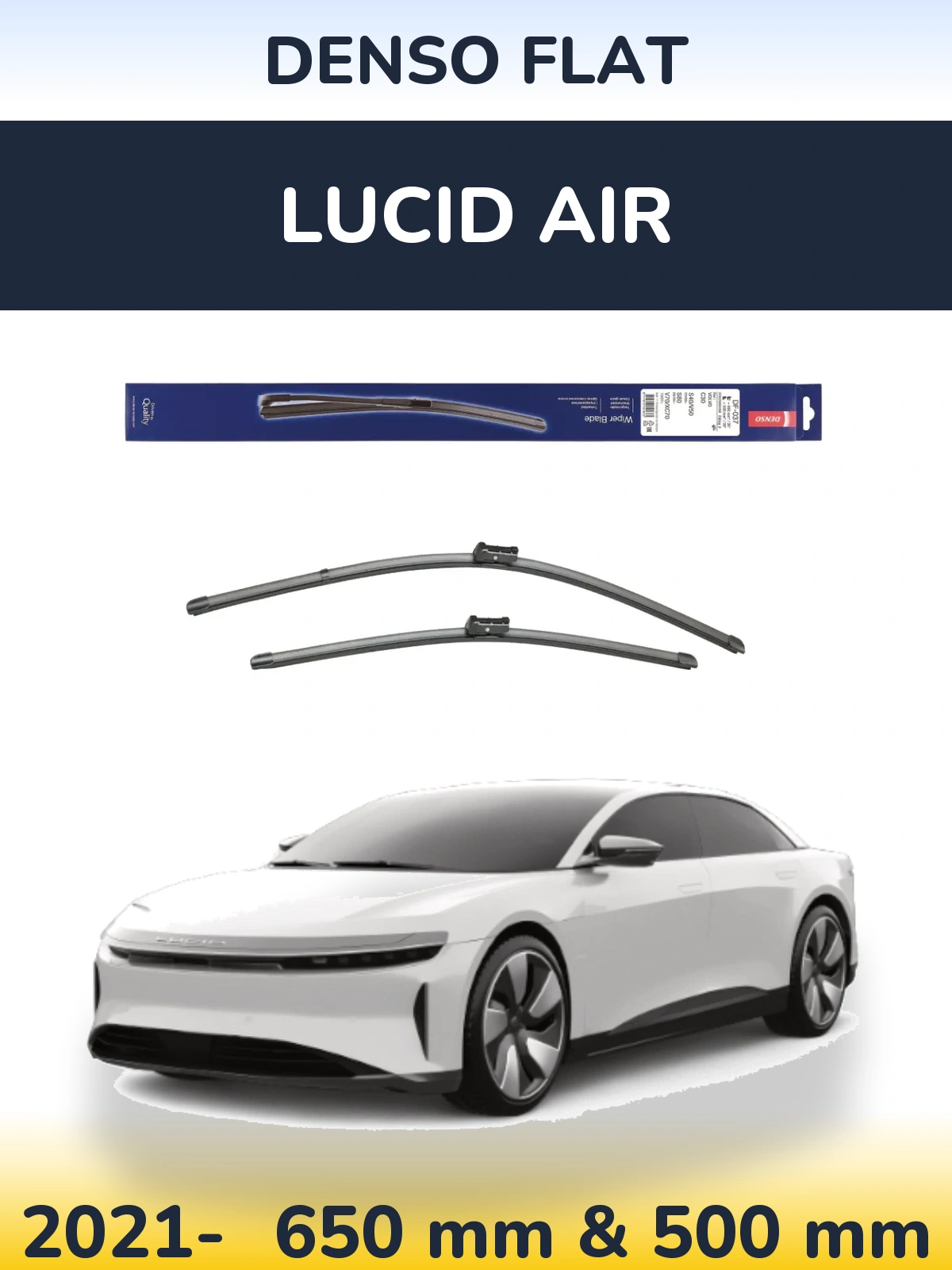 Sada předních stěračů Denso Flat 650 a 500 mm pro Lucid Air 2021-2026