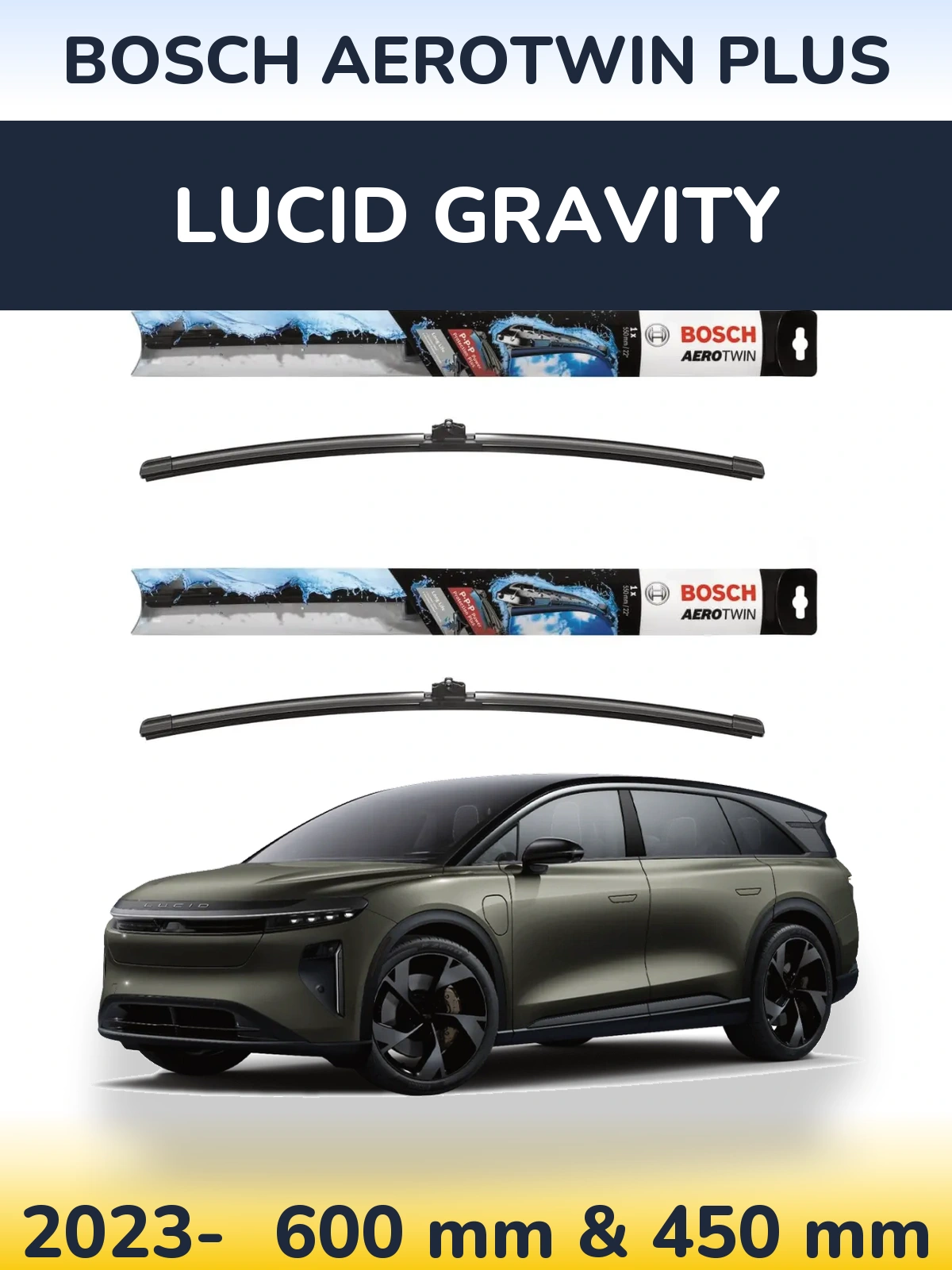 Sada předních stěračů BOSCH AeroTwin Plus 600 a 450 mm pro Lucid Gravity 2023-2026