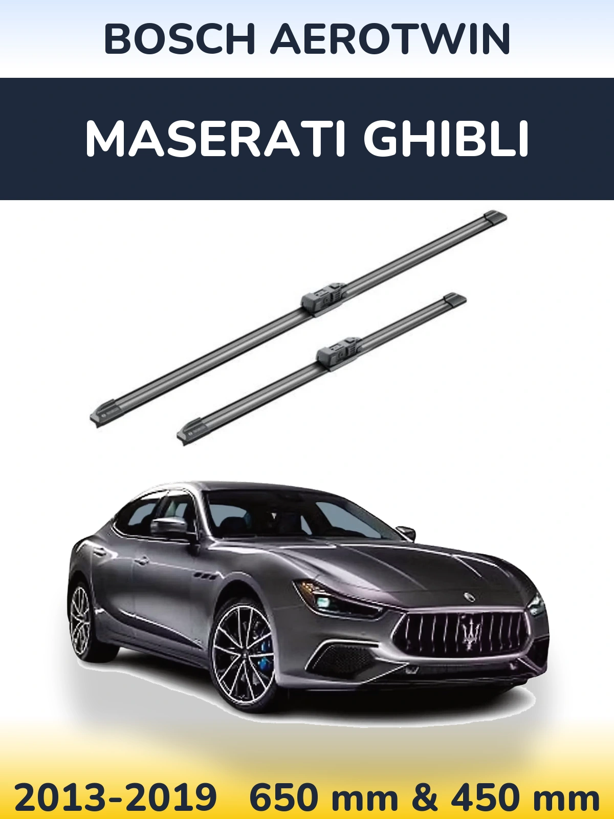 Sada předních stěračů BOSCH AeroTwin 650 a 450 mm pro Maserati Ghibli 2013-2019