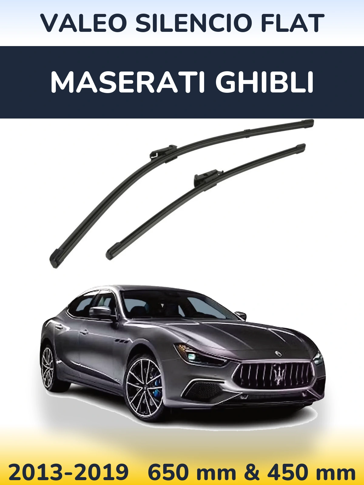 Sada předních stěračů Valeo Silencio Flat 650 a 450 mm pro Maserati Ghibli 2013-2019