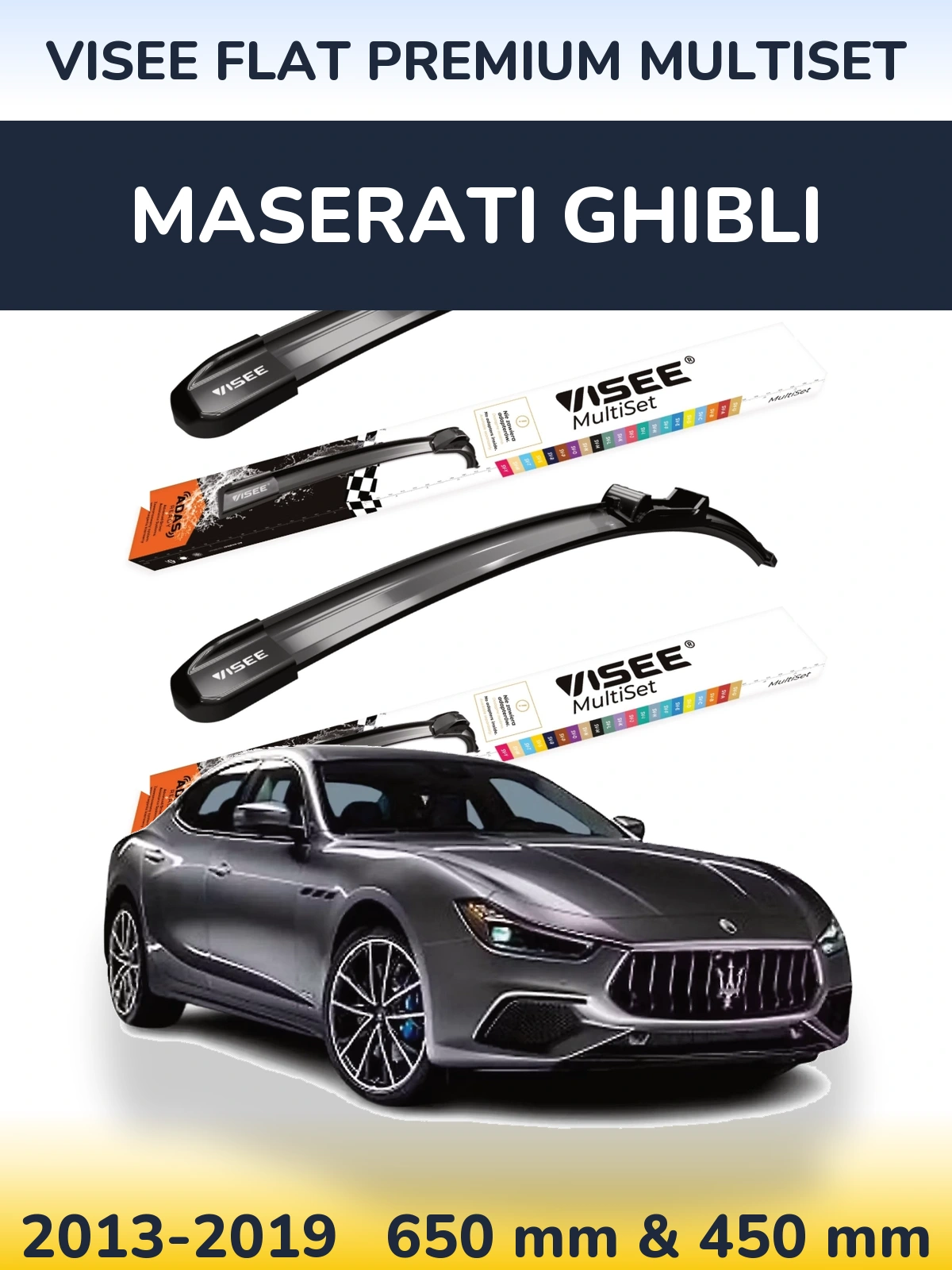 Sada předních stěračů VISEE FLAT PREMIUM MultiSet 650 a 450 mm pro Maserati Ghibli 2013-2019