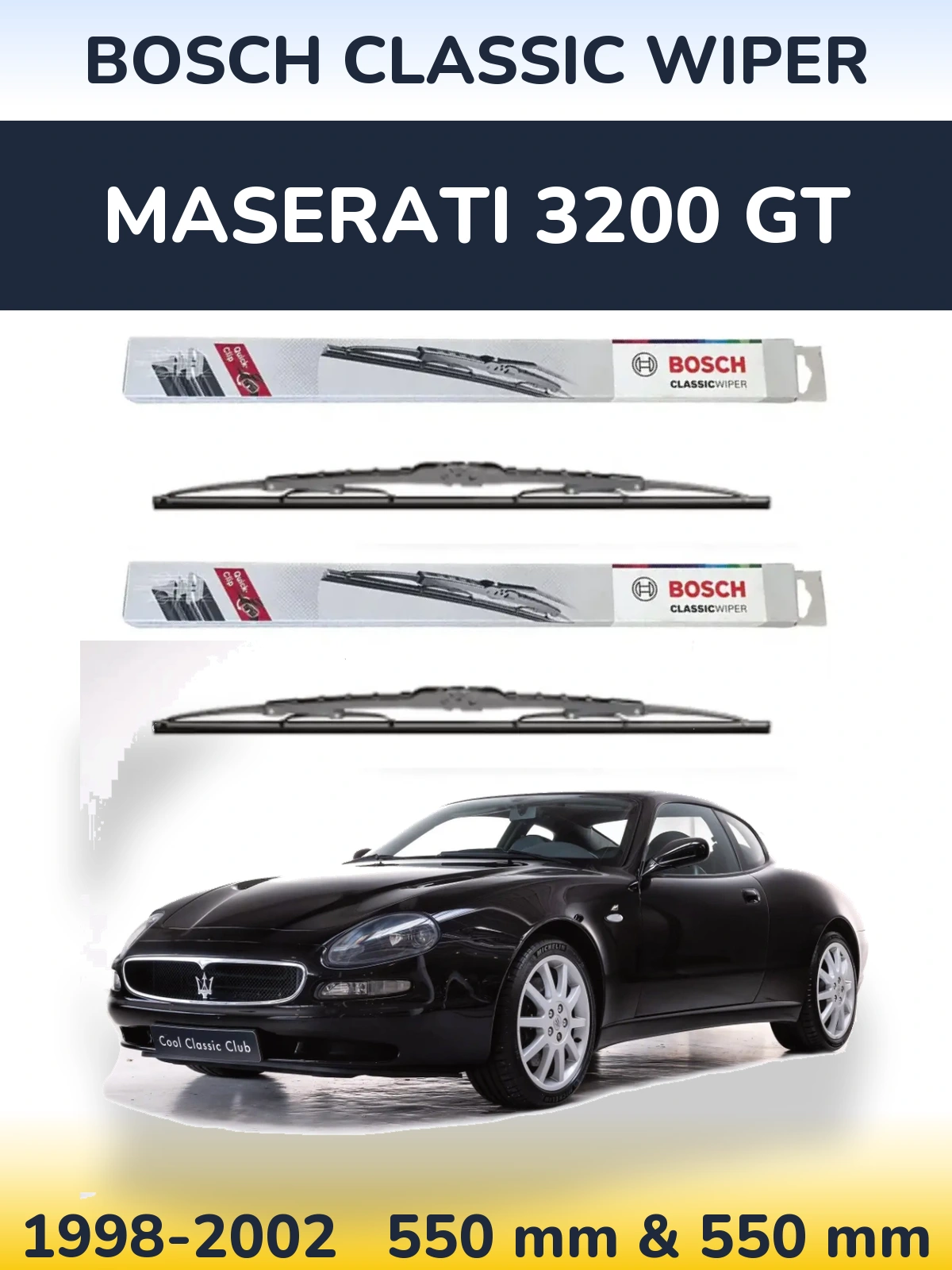 Sada předních stěračů BOSCH Classic Wiper 550 a 550 mm pro Maserati 3200 GT 1998-2002