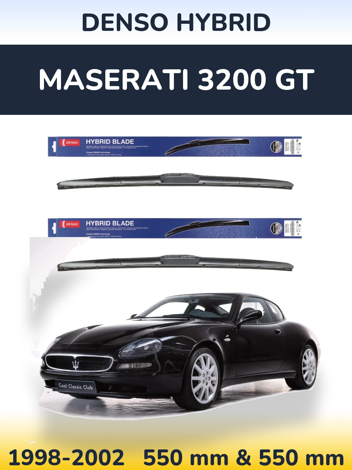 Sada předních stěračů Denso Hybrid 550 a 550 mm pro Maserati 3200 GT 1998-2002