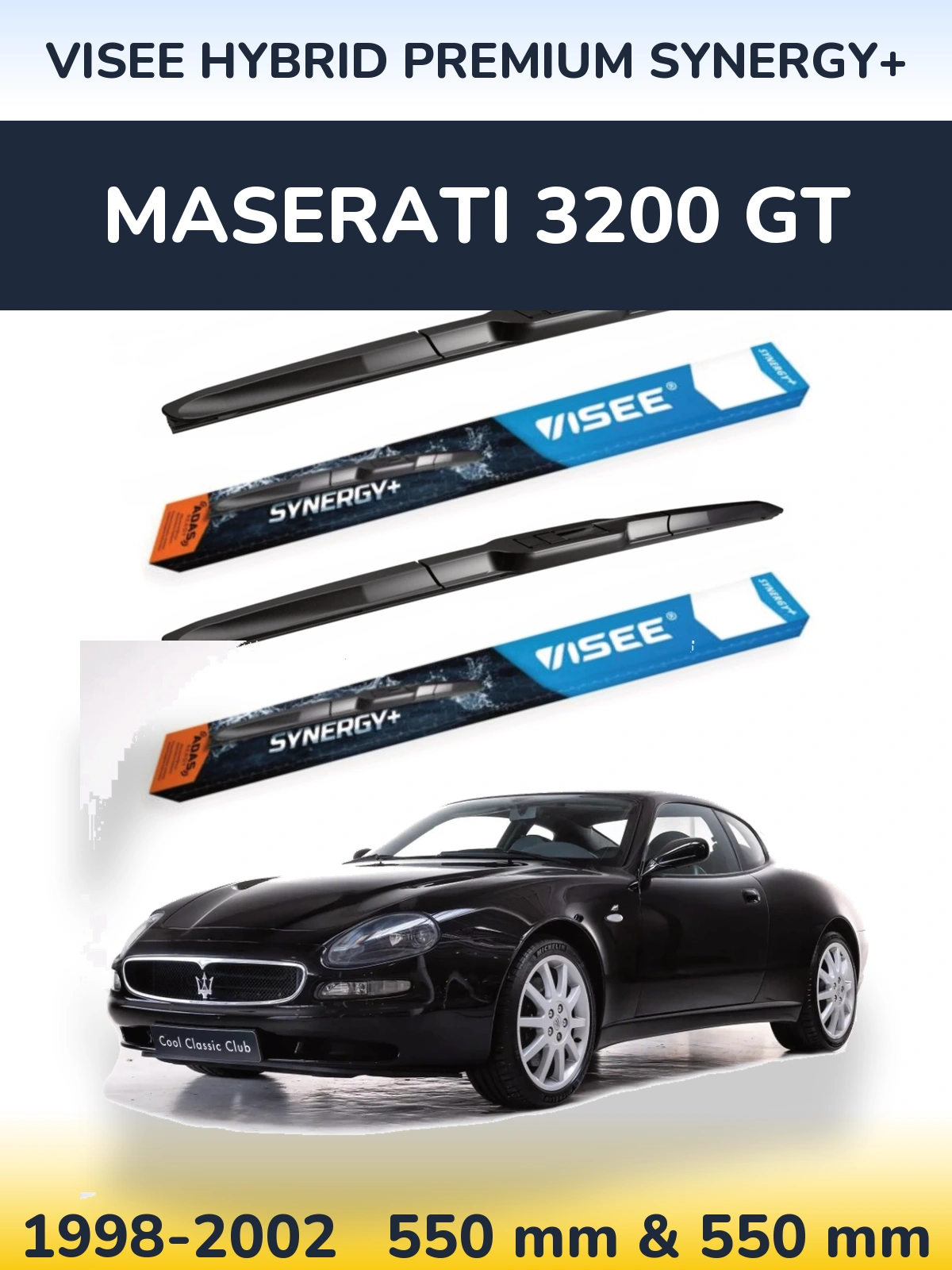 Sada předních stěračů VISEE HYBRID PREMIUM SYNERGY+ 550 a 550 mm pro Maserati 3200 GT 1998-2002
