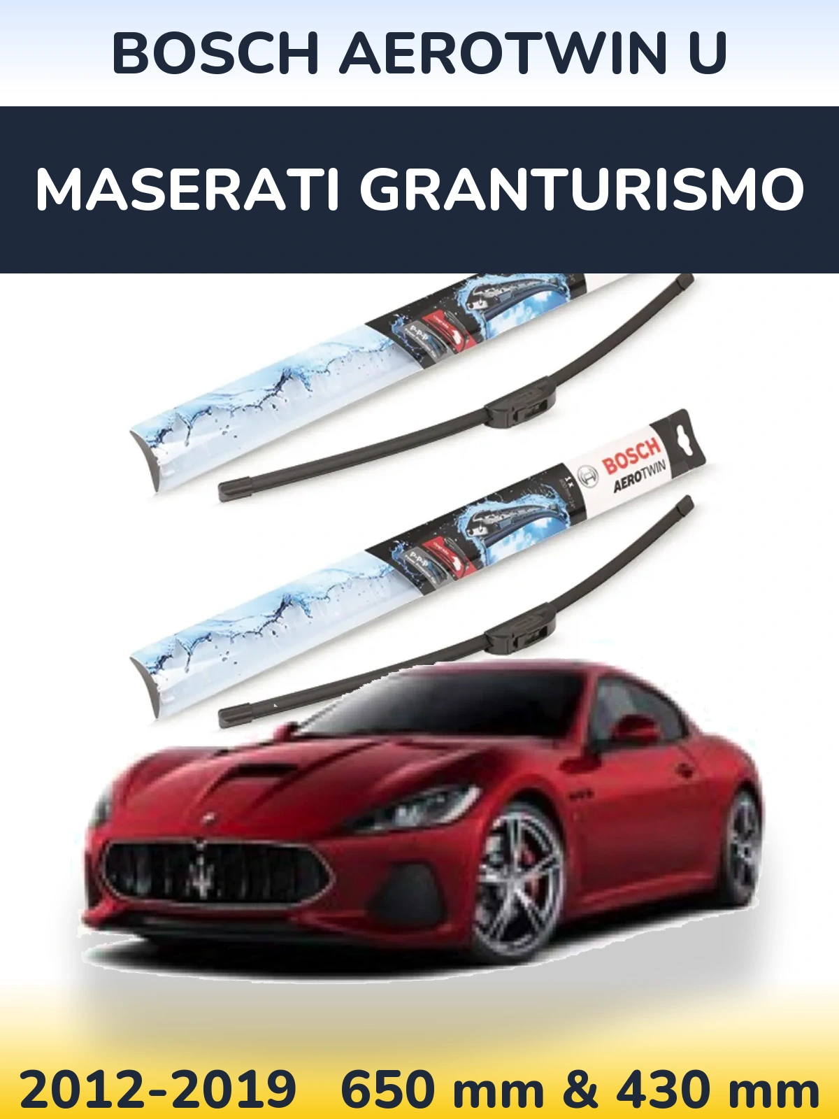 Sada předních stěračů BOSCH AeroTwin U 650 a 430 mm pro Maserati GranTurismo 2012-2019