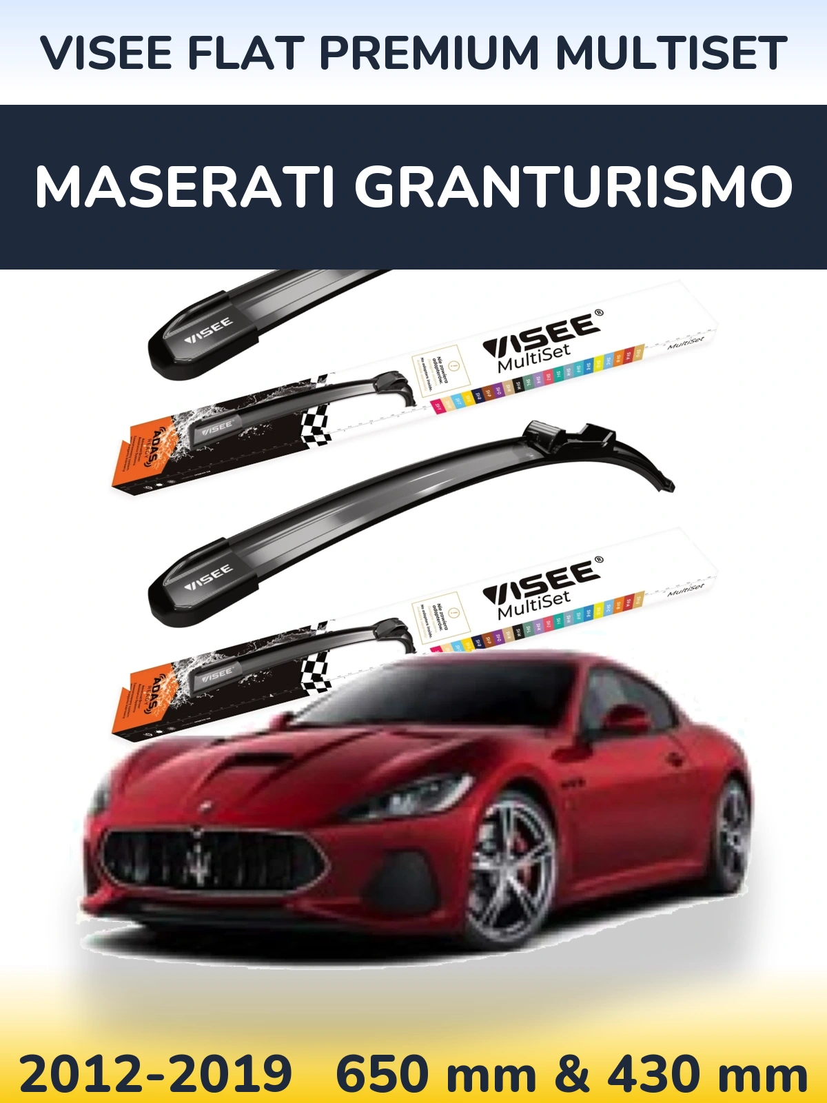 Sada předních stěračů VISEE FLAT PREMIUM MultiSet 650 a 430 mm pro Maserati GranTurismo 2012-2019