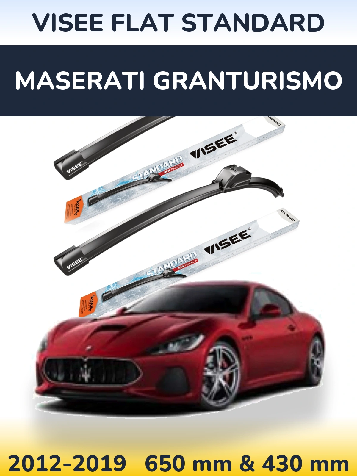 Sada předních stěračů VISEE FLAT STANDARD 650 a 430 mm pro Maserati GranTurismo 2012-2019