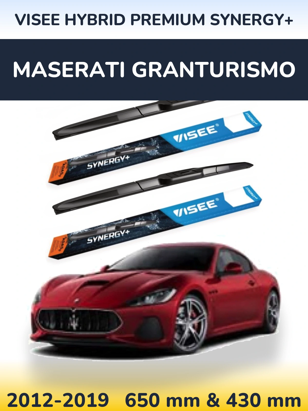 Sada předních stěračů VISEE HYBRID PREMIUM SYNERGY+ 650 a 430 mm pro Maserati GranTurismo 2012-2019
