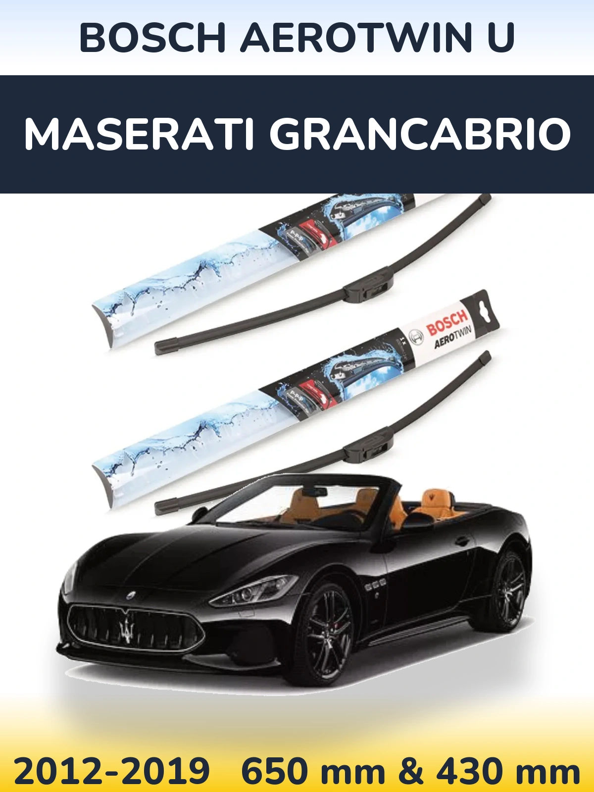 Sada předních stěračů BOSCH AeroTwin U 650 a 430 mm pro Maserati GranCabrio 2012-2019