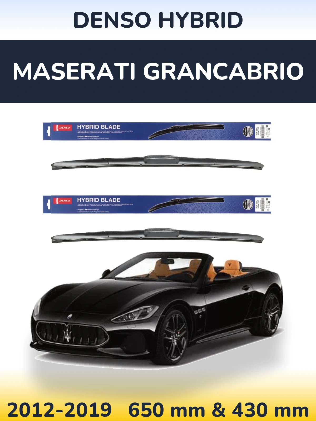 Sada předních stěračů Denso Hybrid 650 a 430 mm pro Maserati GranCabrio 2012-2019