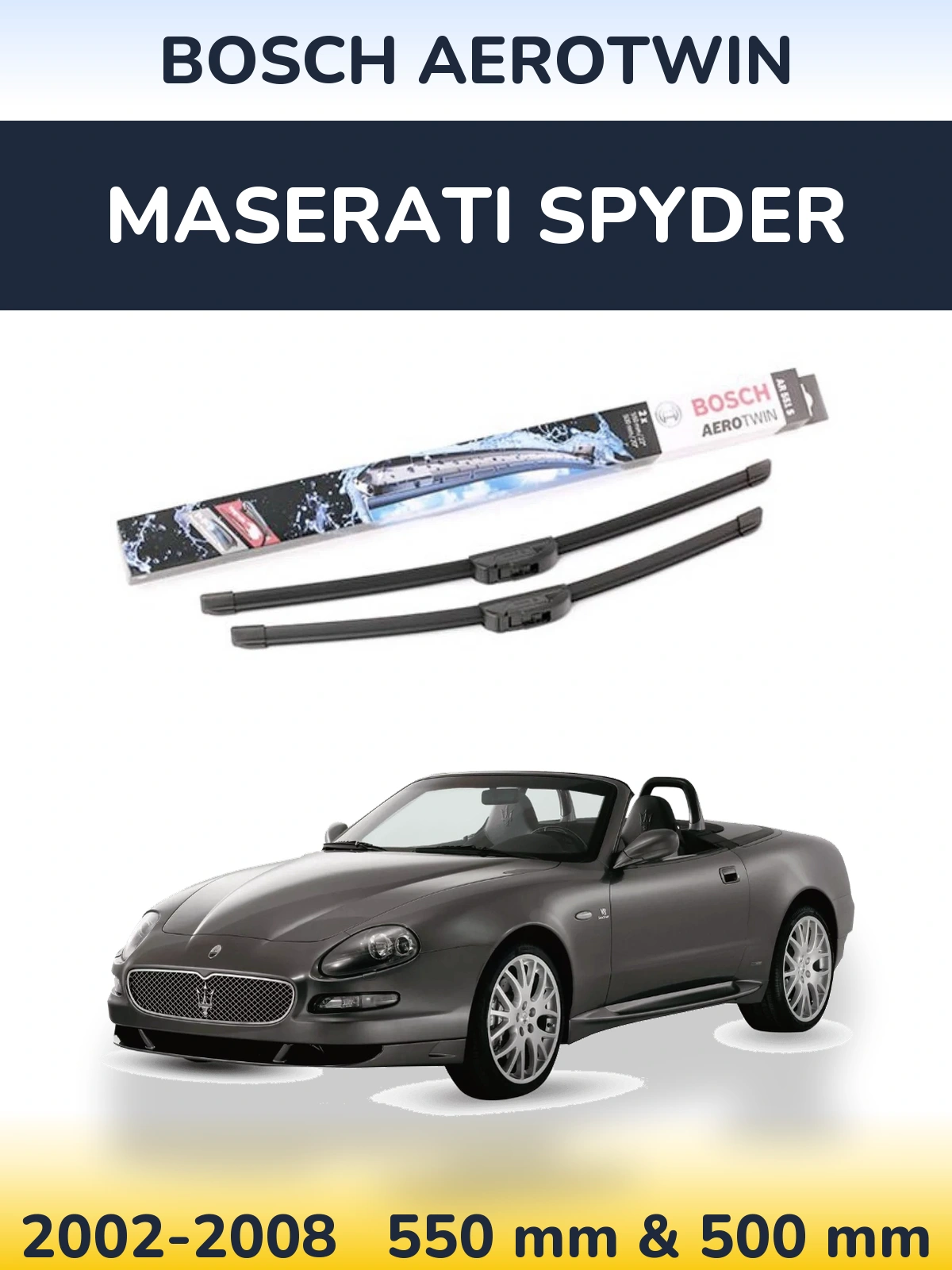 Sada předních stěračů BOSCH AeroTwin 550 a 500 mm pro Maserati Spyder 2002-2008