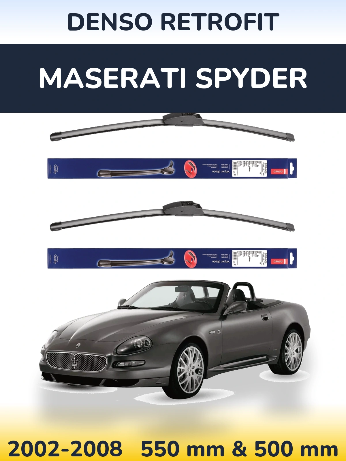 Sada předních stěračů Denso Retrofit 550 a 500 mm pro Maserati Spyder 2002-2008