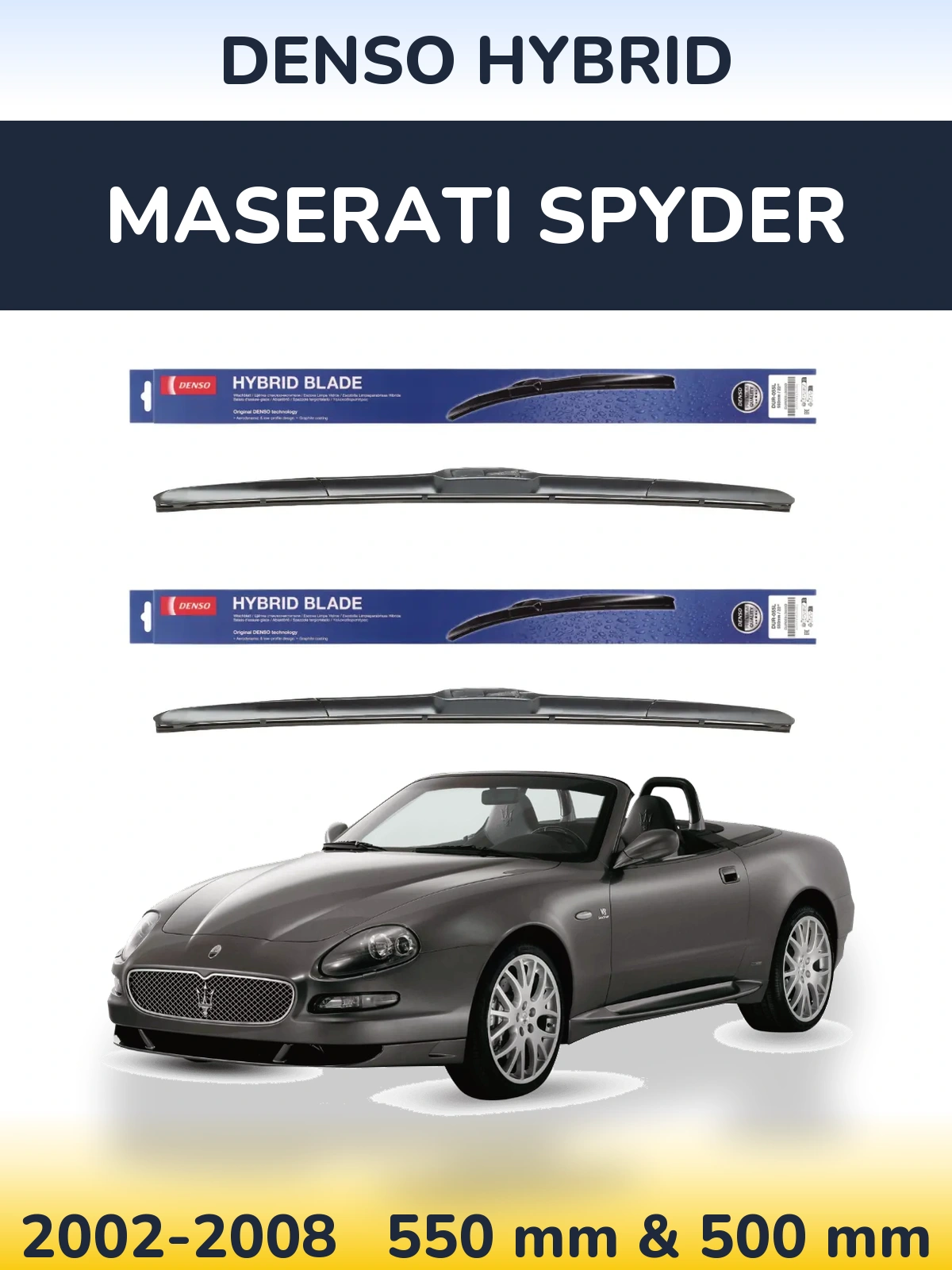 Sada předních stěračů Denso Hybrid 550 a 500 mm pro Maserati Spyder 2002-2008