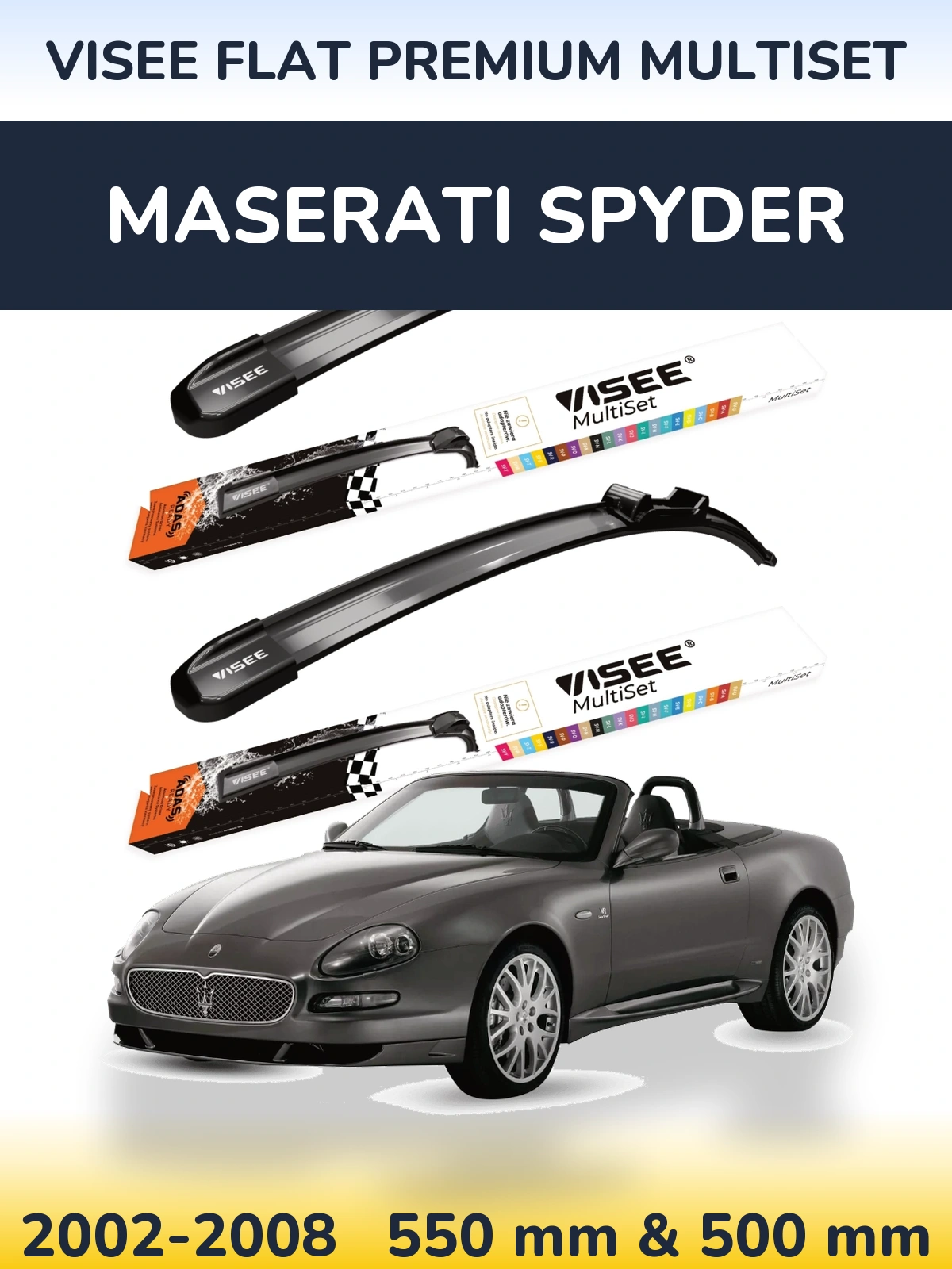 Sada předních stěračů VISEE FLAT PREMIUM MultiSet 550 a 500 mm pro Maserati Spyder 2002-2008