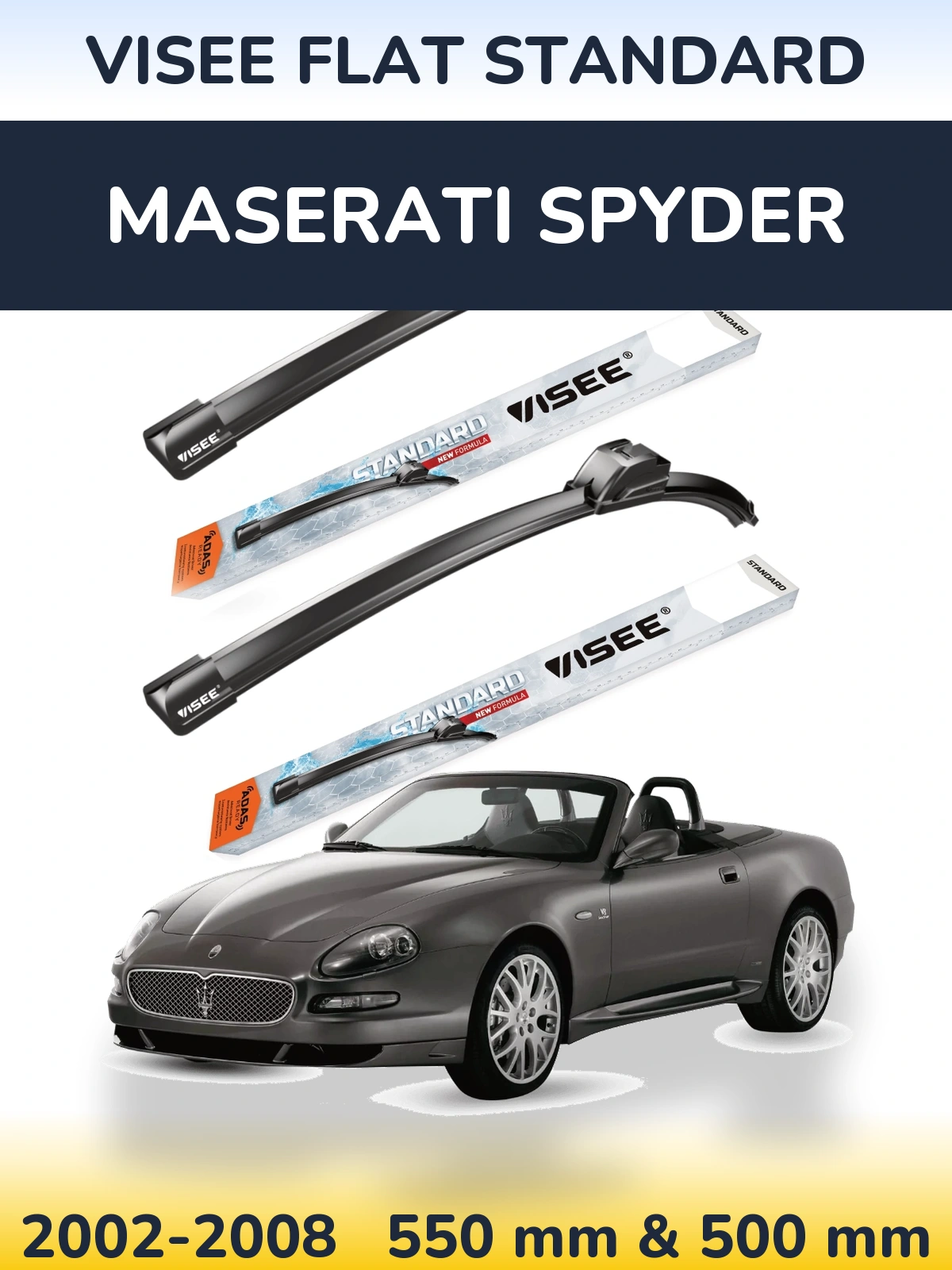 Sada předních stěračů VISEE FLAT STANDARD 550 a 500 mm pro Maserati Spyder 2002-2008