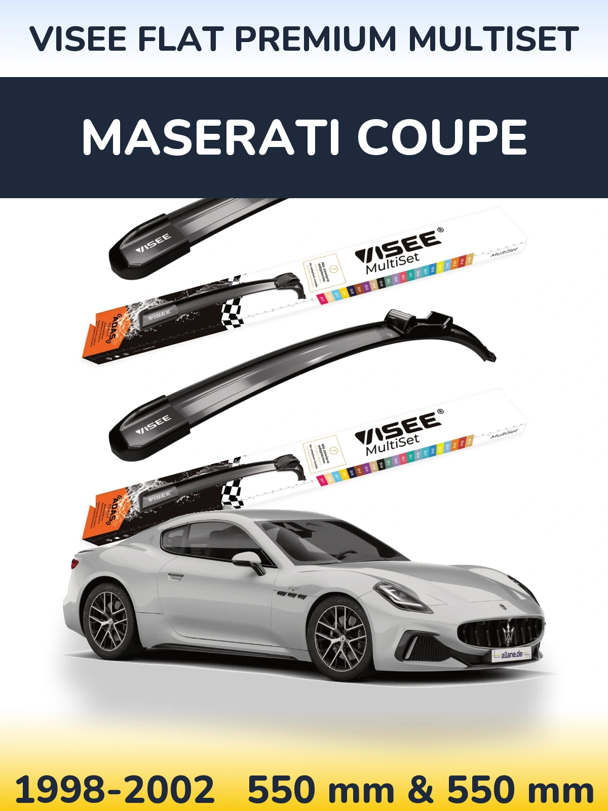 Sada předních stěračů VISEE FLAT PREMIUM MultiSet 550 a 550 mm pro Maserati Coupe 1998-2002