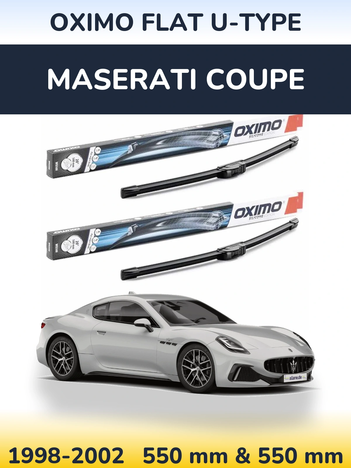 Sada předních stěračů Oximo Flat U-type 550 a 550 mm pro Maserati Coupe 1998-2002