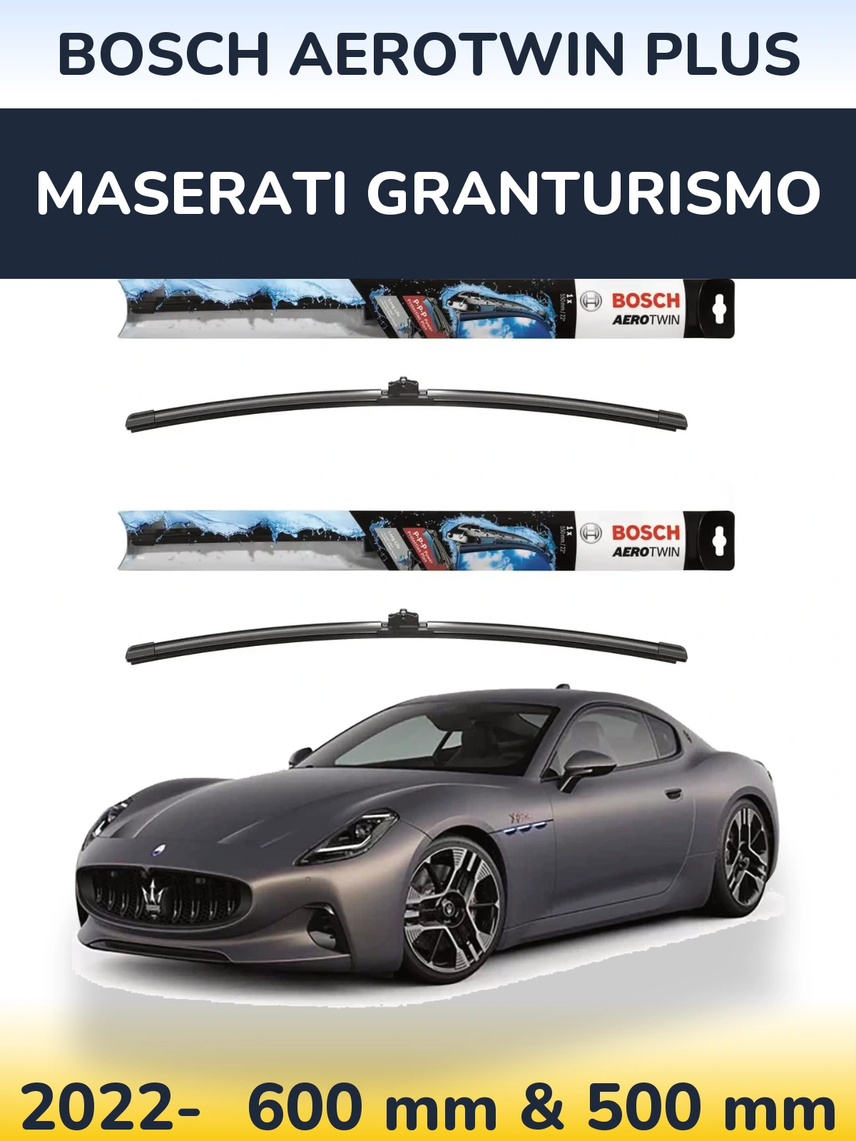 Sada předních stěračů BOSCH AeroTwin Plus 600 a 500 mm pro Maserati GranTurismo 2022-2026