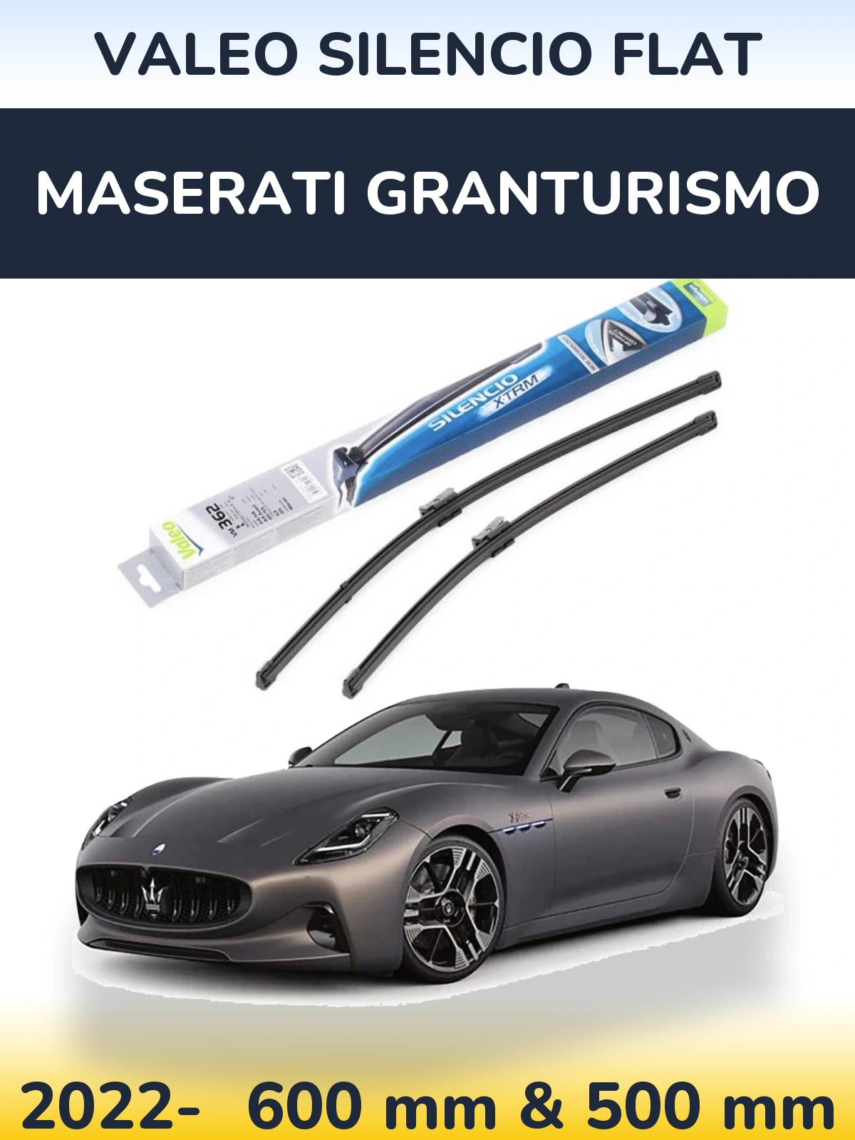 Sada předních stěračů Valeo Silencio Flat 600 a 500 mm pro Maserati GranTurismo 2022-2026