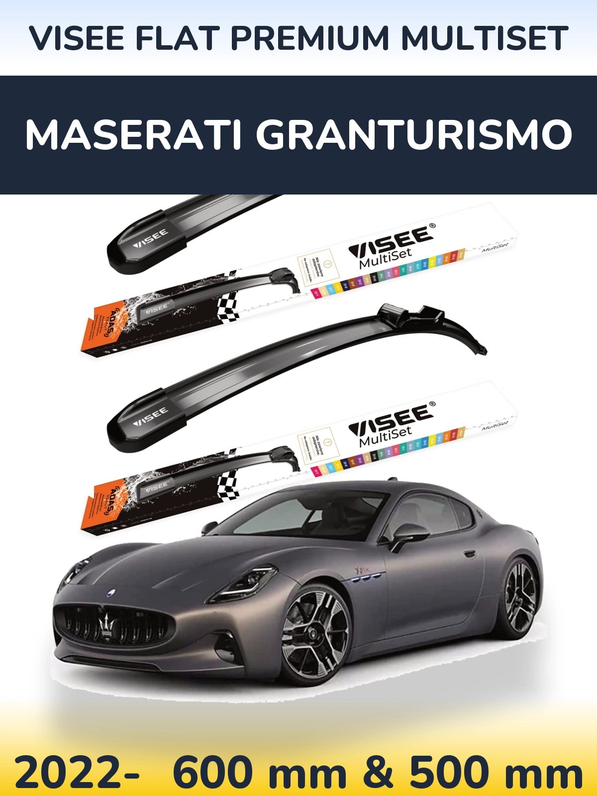 Sada předních stěračů VISEE FLAT PREMIUM MultiSet 600 a 500 mm pro Maserati GranTurismo 2022-2026