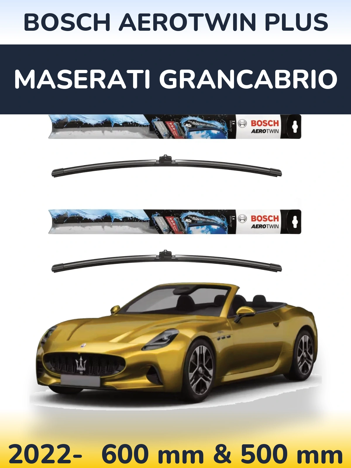 Sada předních stěračů BOSCH AeroTwin Plus 600 a 500 mm pro Maserati GranCabrio 2022-2026